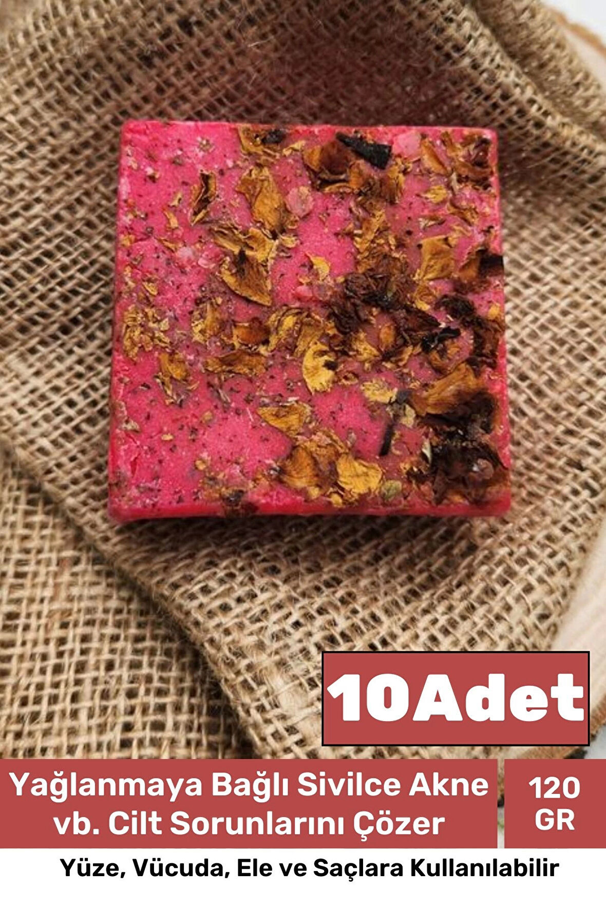 Özel Üretim %100 Doğal Güzel Kokulu El Yüz Saç Vücut Cilt Orijinal Bitkisel Gül Sabunu 120G- 10 Adet