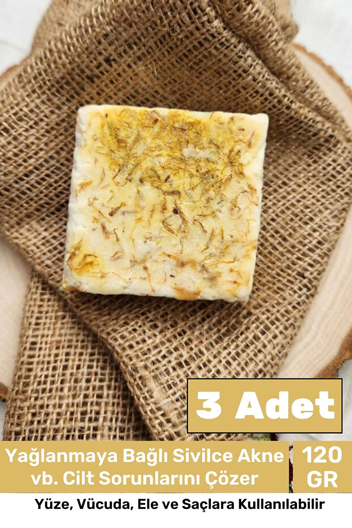 Özel %100 Doğal Güzel Kokulu El Yüz Saç Vücut Cilt Orijinal Bitkisel Safran Sabunu 120G - 3 Adet