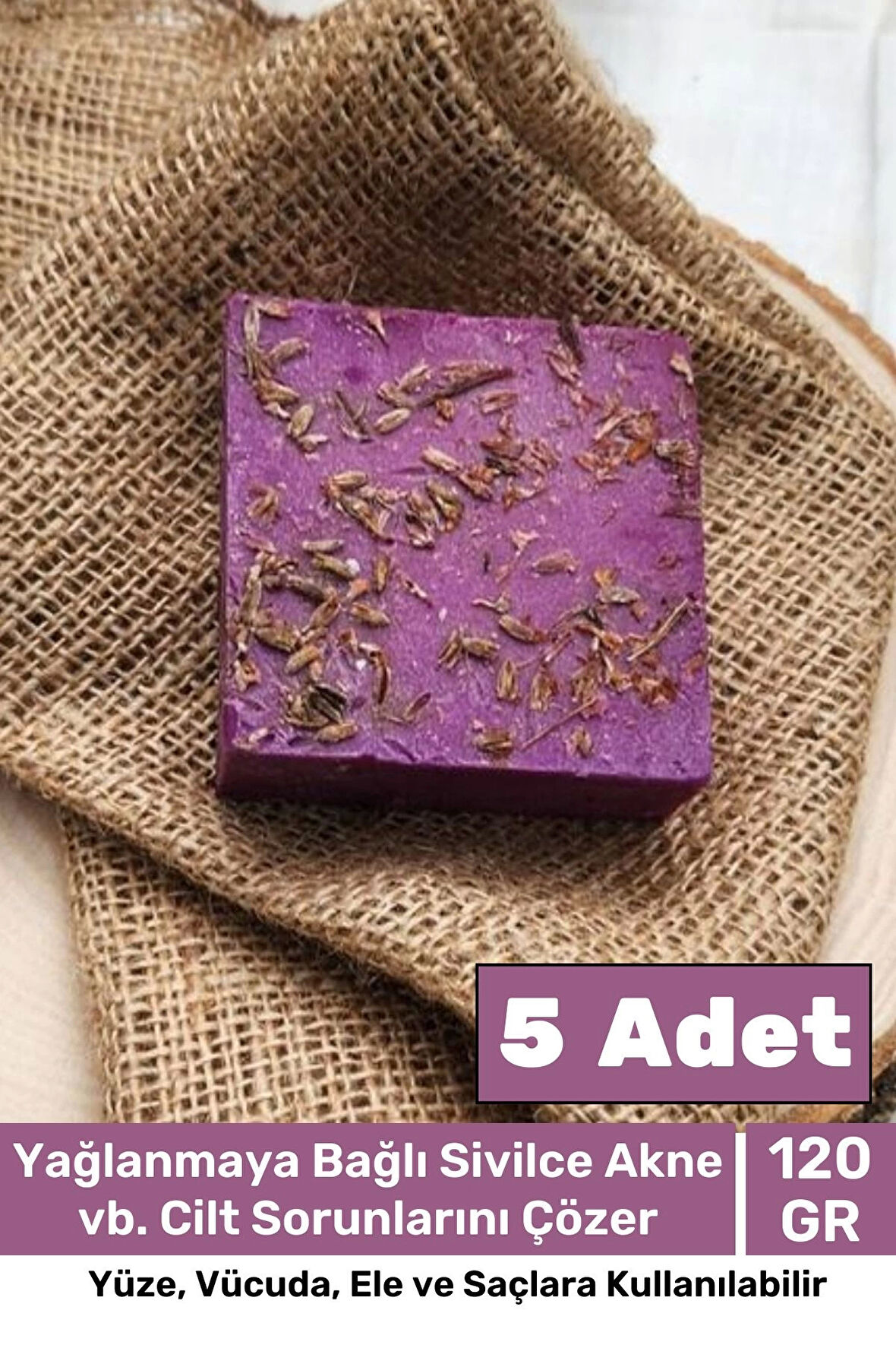 Özel %100 Doğal Güzel Kokulu El Yüz Saç Vücut Cilt Orijinal Bitkisel Lavanta Sabunu 120G - 5 Adet