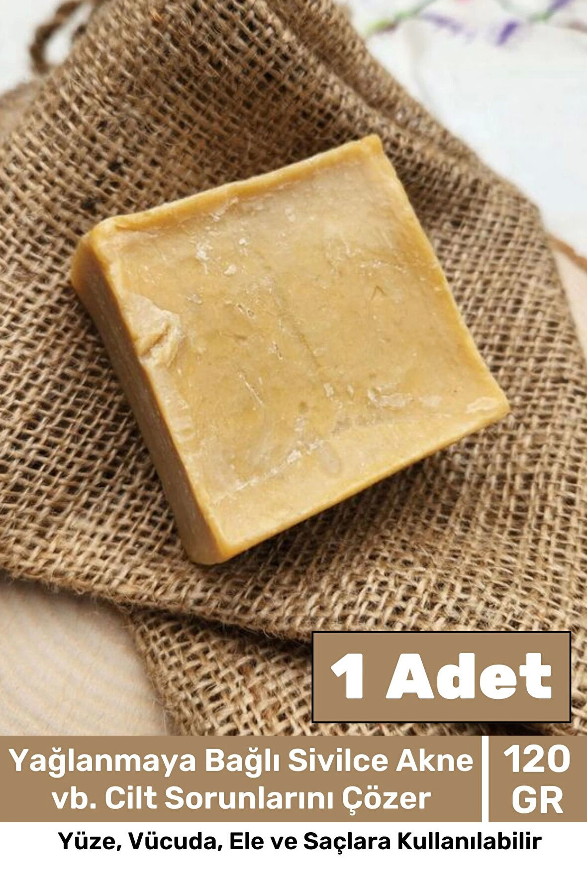 %100 Doğal Güzel Kokulu El Yüz Saç Vücut Cilt Orijinal Bitkisel Mardin Bıttım Sabunu 120G - 1 Adet