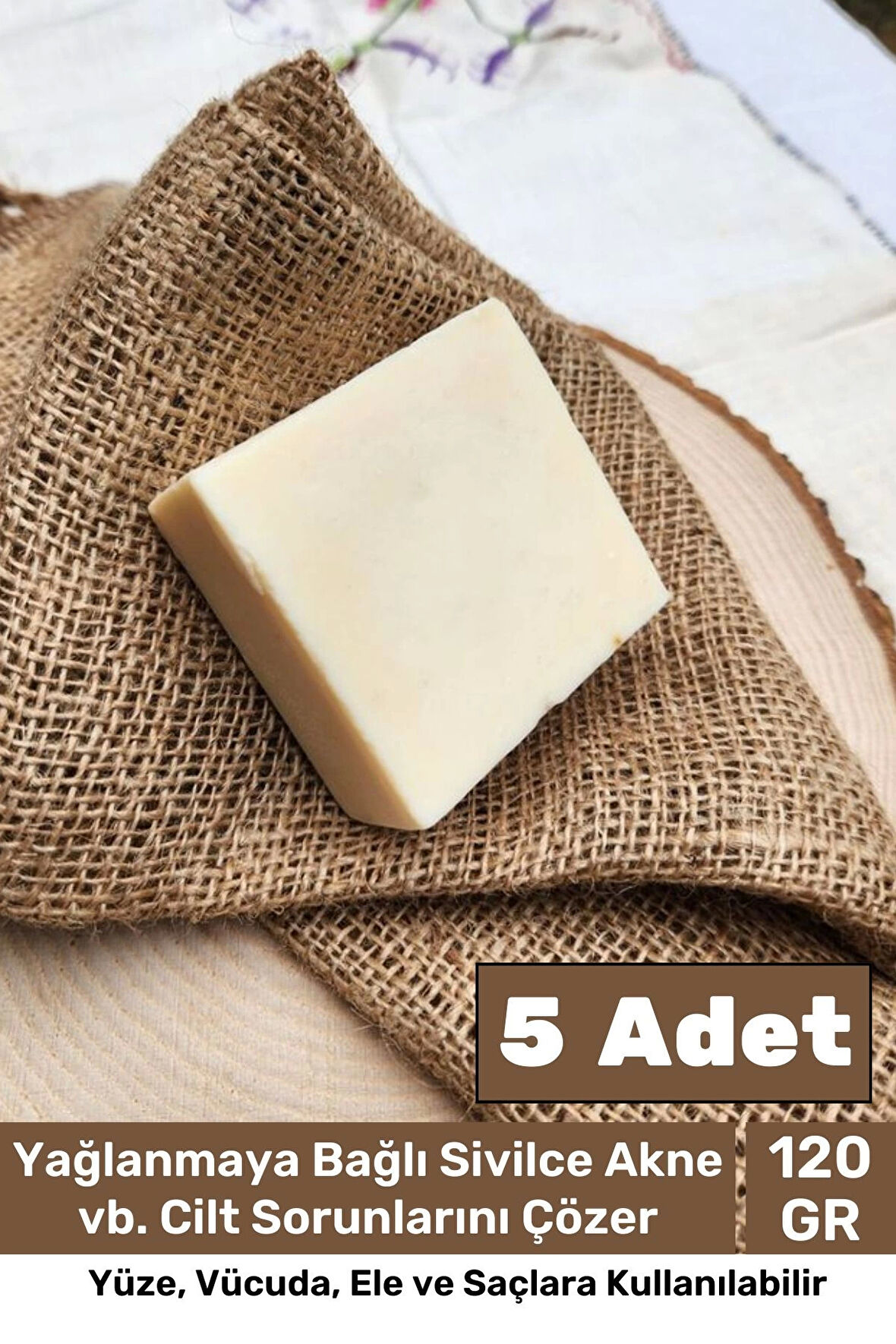 Lüks %100 Doğal Güzel Kokulu El Yüz Saç Vücut Cilt Orijinal Bitkisel Eşek Sütü Sabunu 120G - 5 Adet