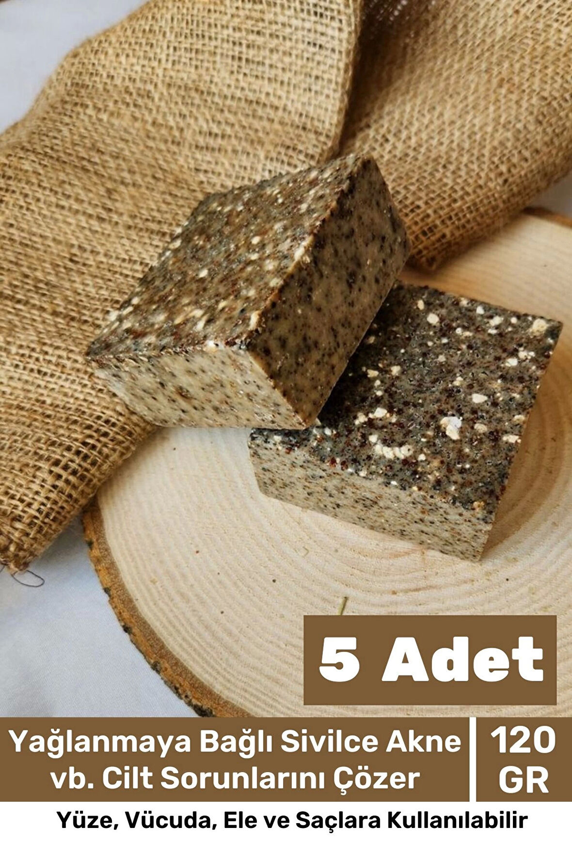 %100 Doğal Güzel Kokulu El Yüz Saç Vücut Cilt Orijinal Bitkisel Saf Çörek Otu Sabunu 120G - 5 Adet
