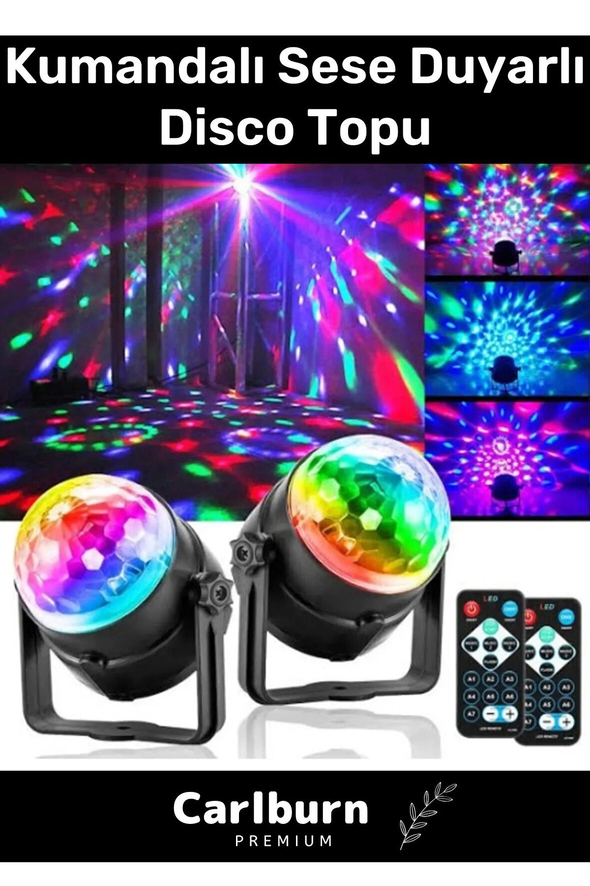 Premium Seri Monte Edilebilir Oynar Başlıklı Kumandalı 7 Farklı Renk Sese Duyarlı Rgb Disco Topu