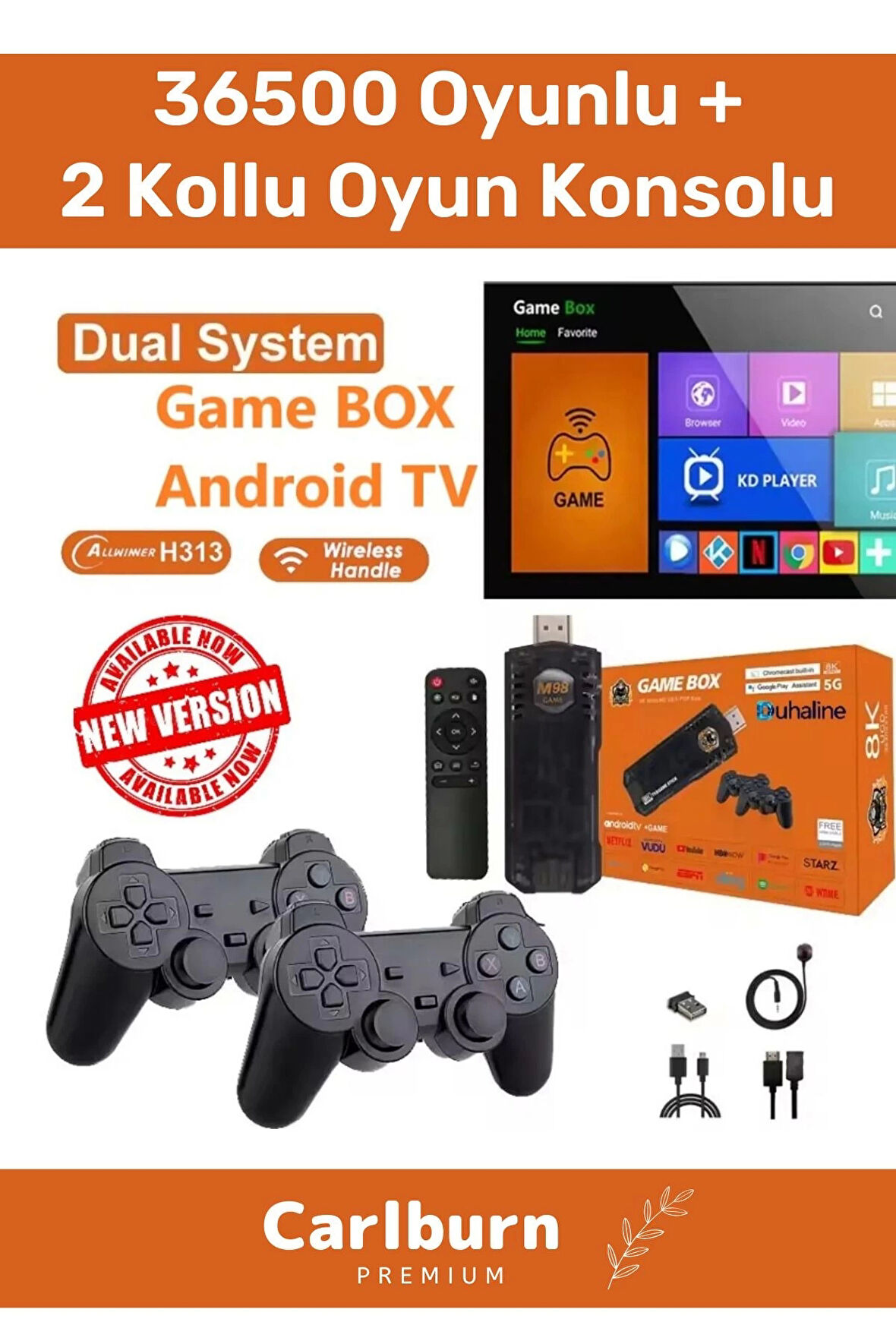 36500 Oyunlu Atari 5G 8k HDR Ultra HD Çözünürlük 64 GB Tv Game Box Android Tv 2 Kollu Oyun Konsolu