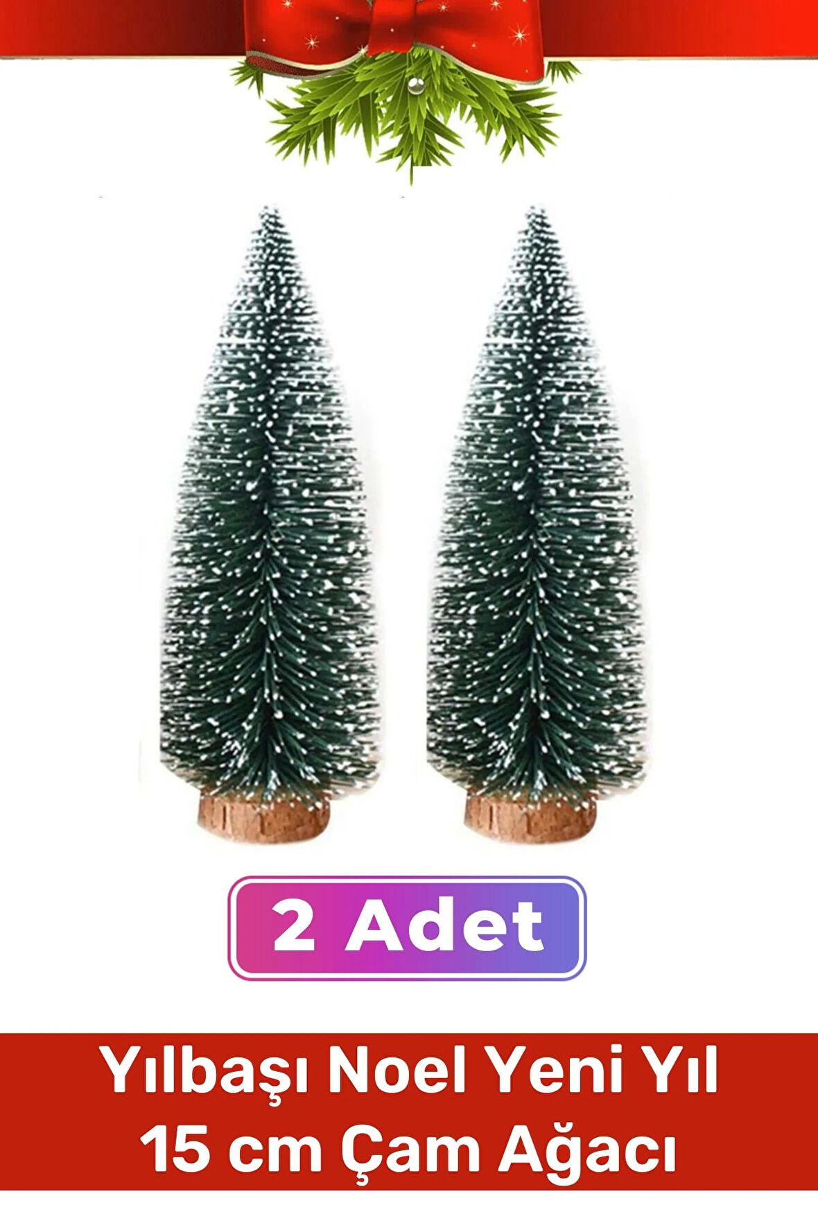 Mini Çam Masaüstü Minyatür Dekorasyon Küçük Süs Kar Yeni Yıl Noel Yapay Sedir Ağacı 15cm 2 Adet