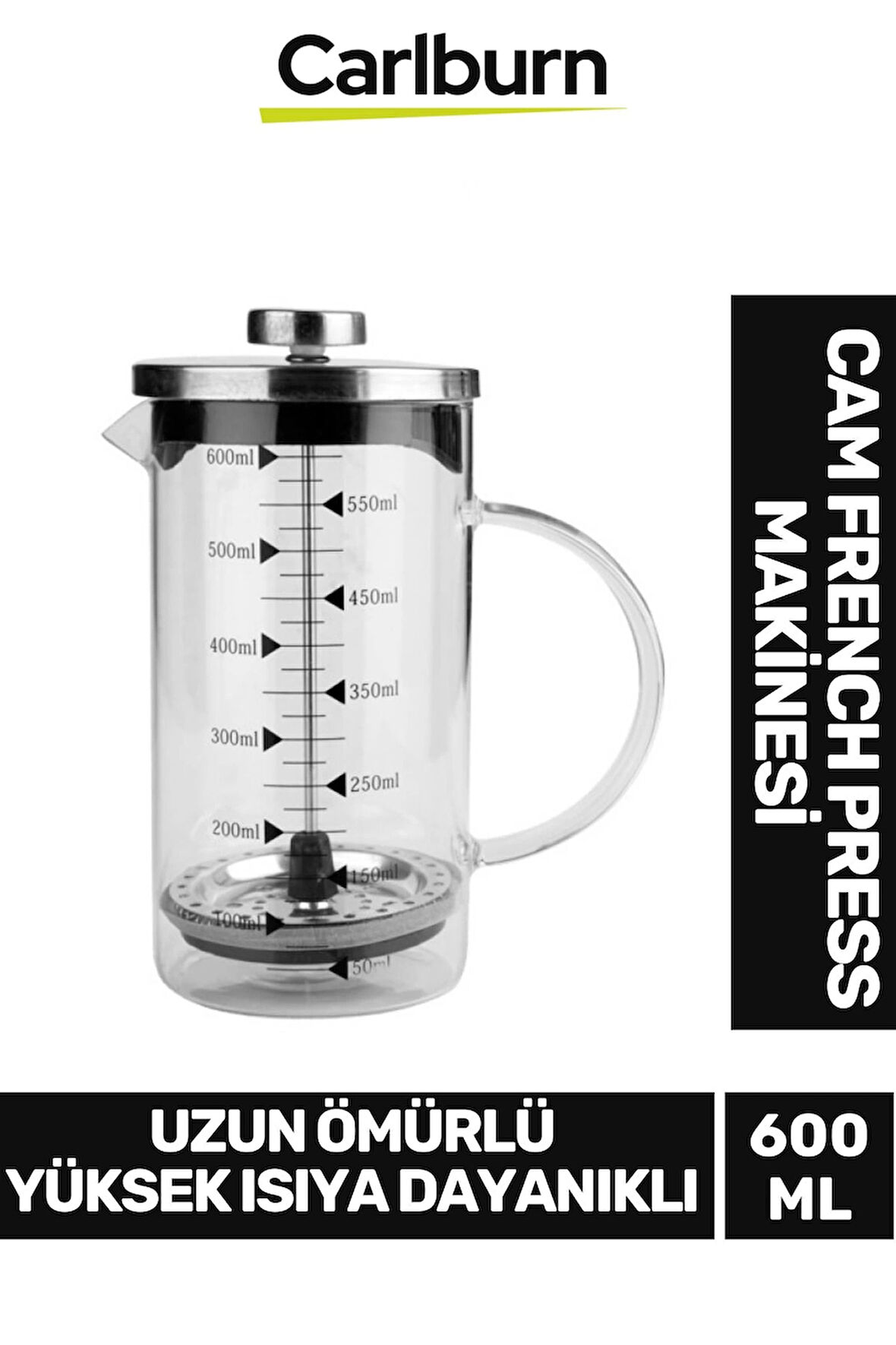 Özel Üretim Isıyı Uzun Süre Koruyan Süzgeçli Bitki Çayı Demliği Filtre Kahve French Press 600 ml