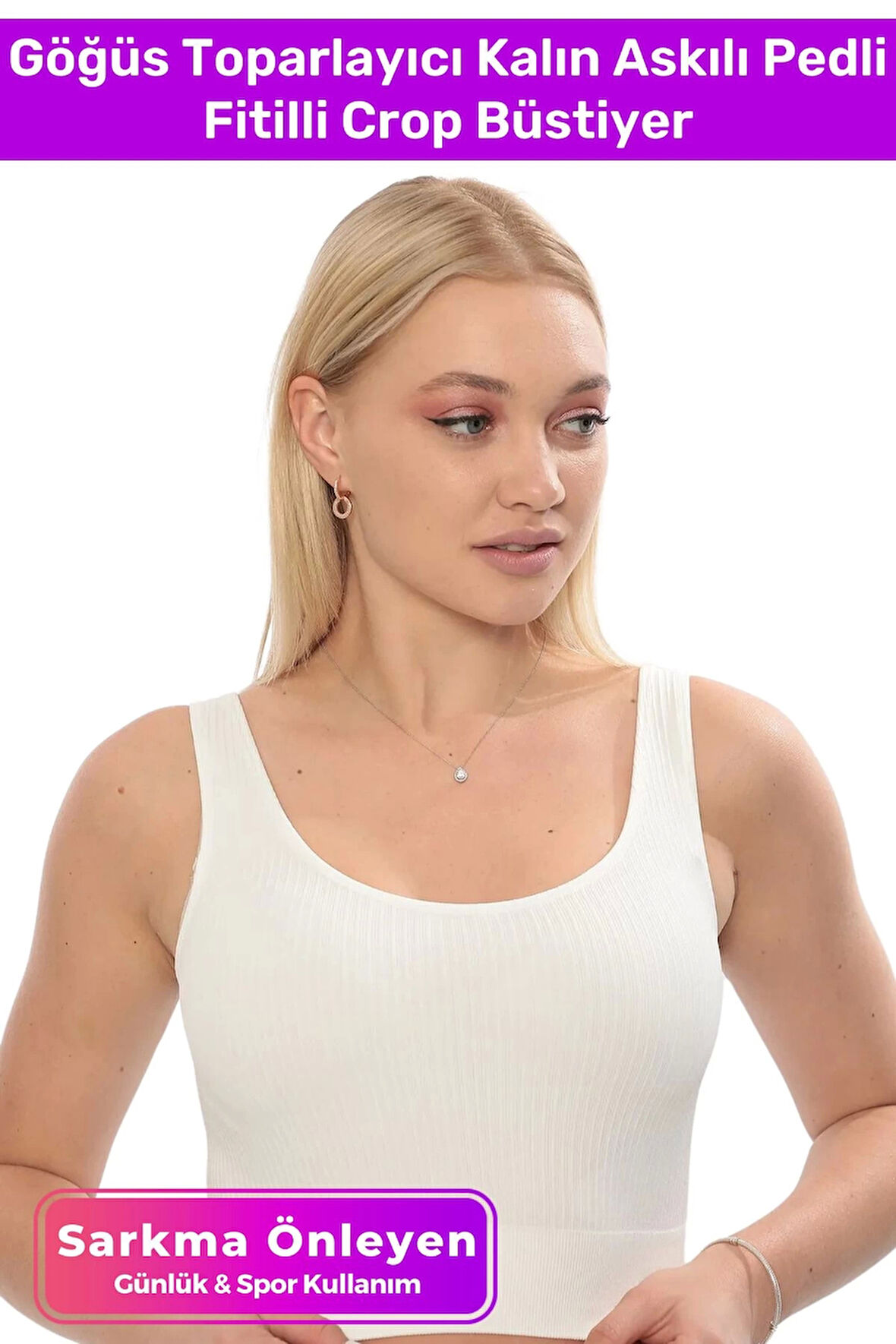 Özel Üretim Göğüs Toparlayıcı Sarkma Önleyen Spor Günlük Kalın Askılı Pedli Fitilli Crop Büstiyer