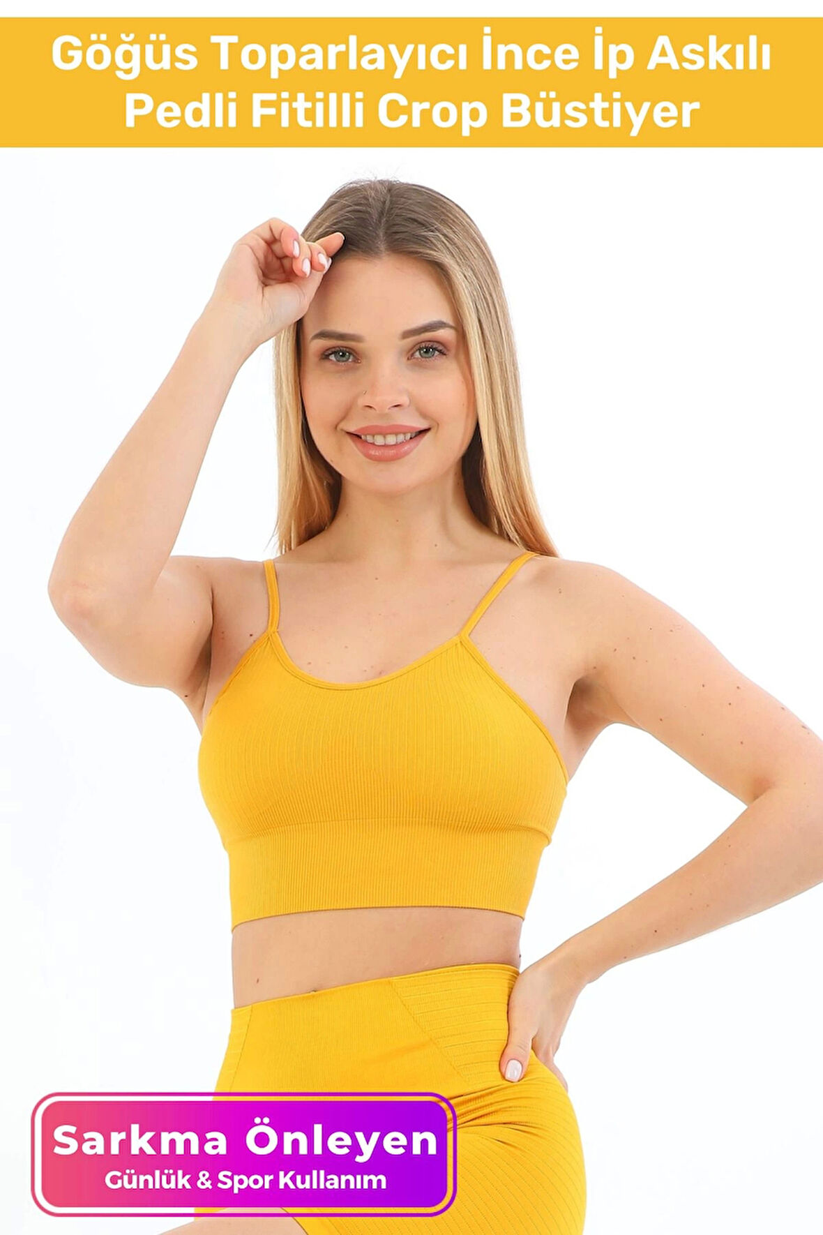 Özel Üretim Göğüs Toparlayıcı Sarkma Önleyen Spor Günlük İnce İp Askılı Pedli Fitilli Crop Büstiyer