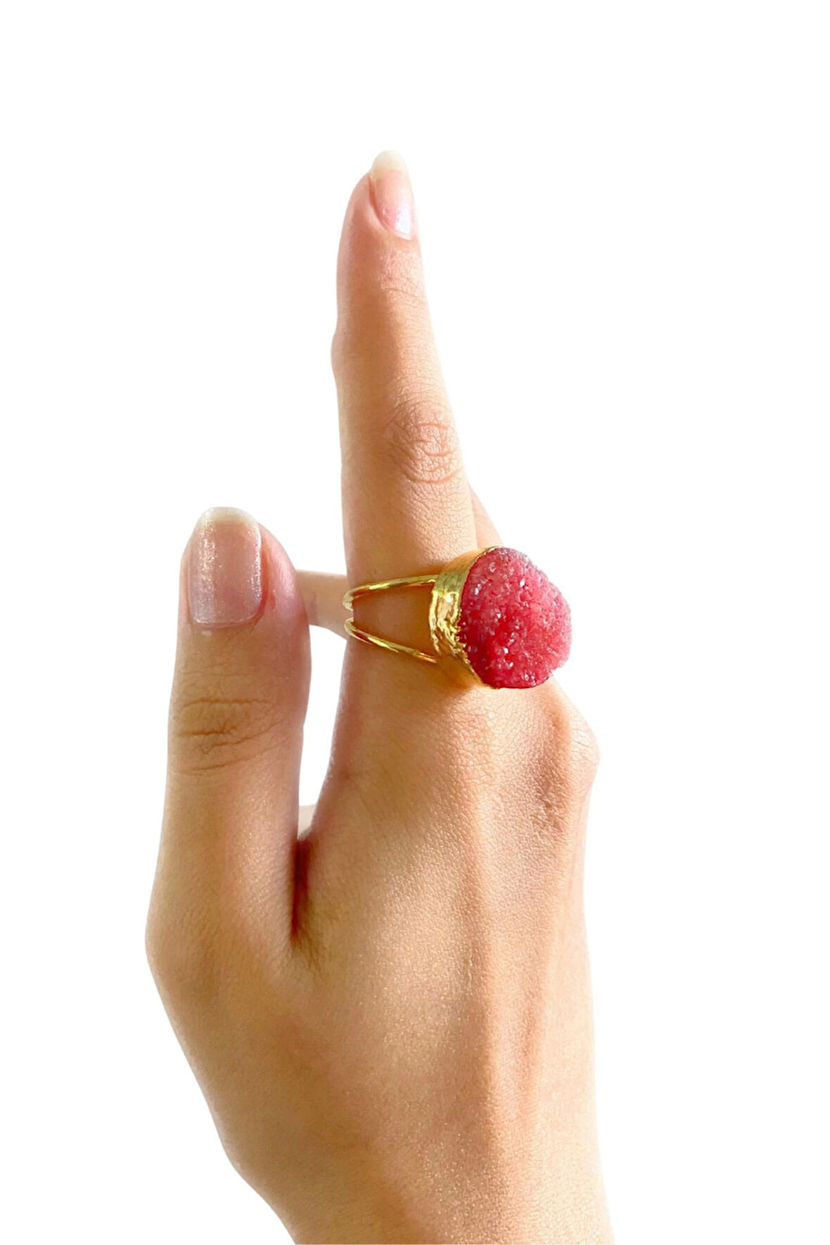 Oslo Özel Tasarım Hafif Kararmaz Doğal Taş Detaylı Ayarlanabilir Altın Pirinç Kaplama Kadın Yüzük