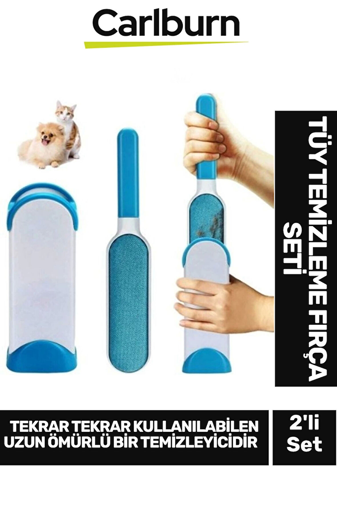 Özel Üretim Çift Taraflı Uzun Ömürlü Mobilya Halı Elbise Tişört Tüy Toz Temizleme 2'li Fırça Seti