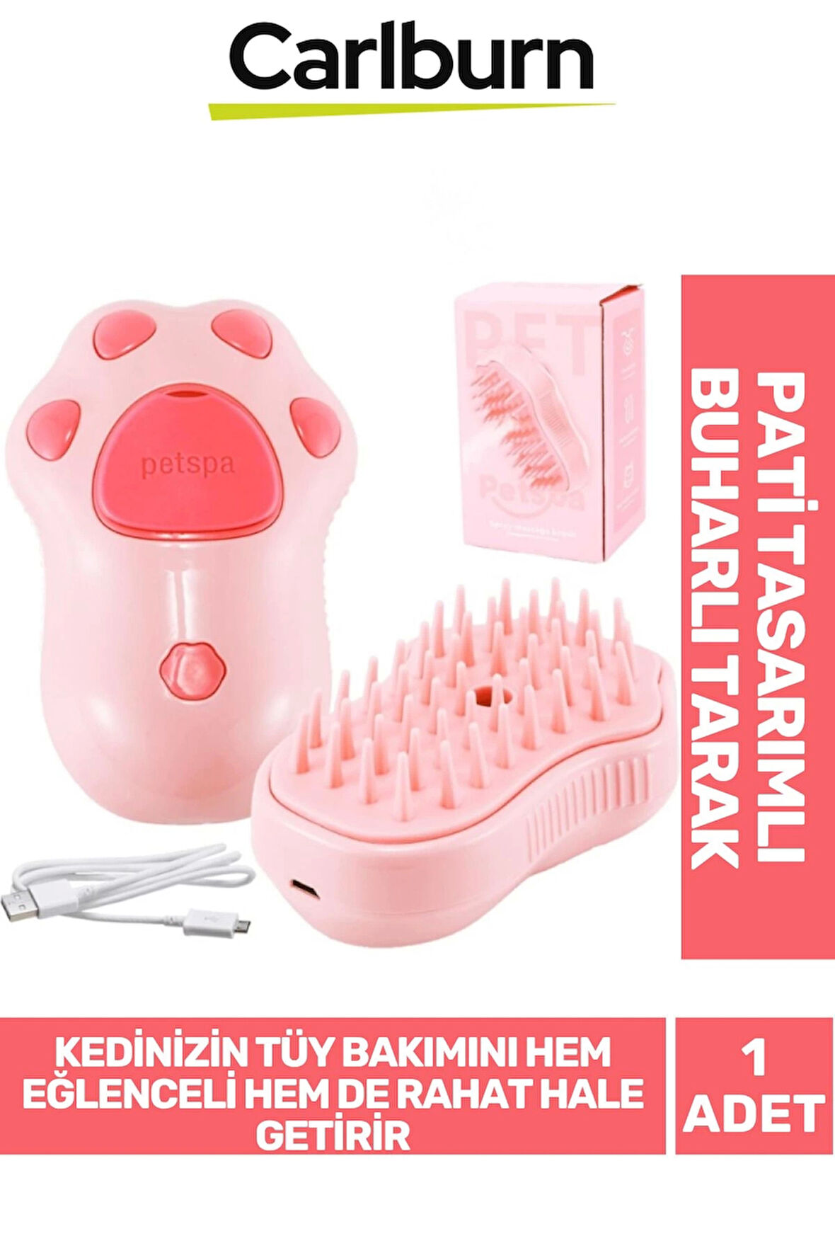 Özel Üretim Tüy Bakımı Kolaylaştıran Silikon Su Hazneli Doldurulabilen Pati Tasarımlı Buharlı Tarak