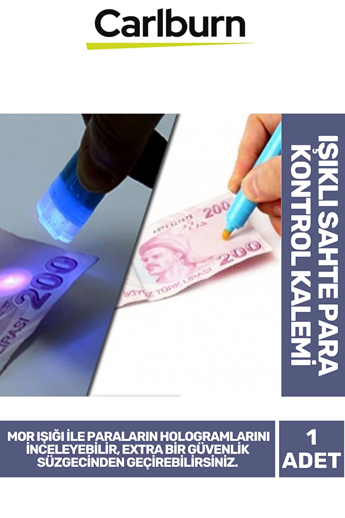 Özel Üretim Tüm Dünya Paralarını Kontrol Eden Mor Işıklı Sahe Para Kontrol Kalemi