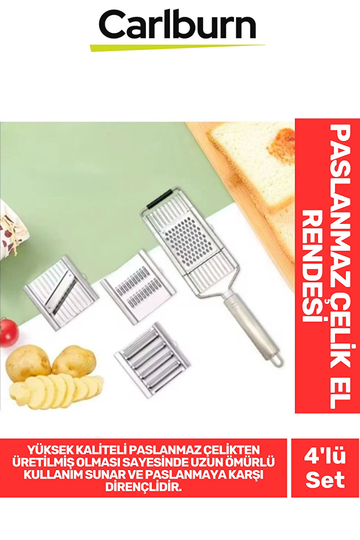 Özel Üretim Tutma Saplı Ergonomik Meyve Sebze Yüksek Kaliteli Paslanmaz Çelik 4'lü Set El Rendesi