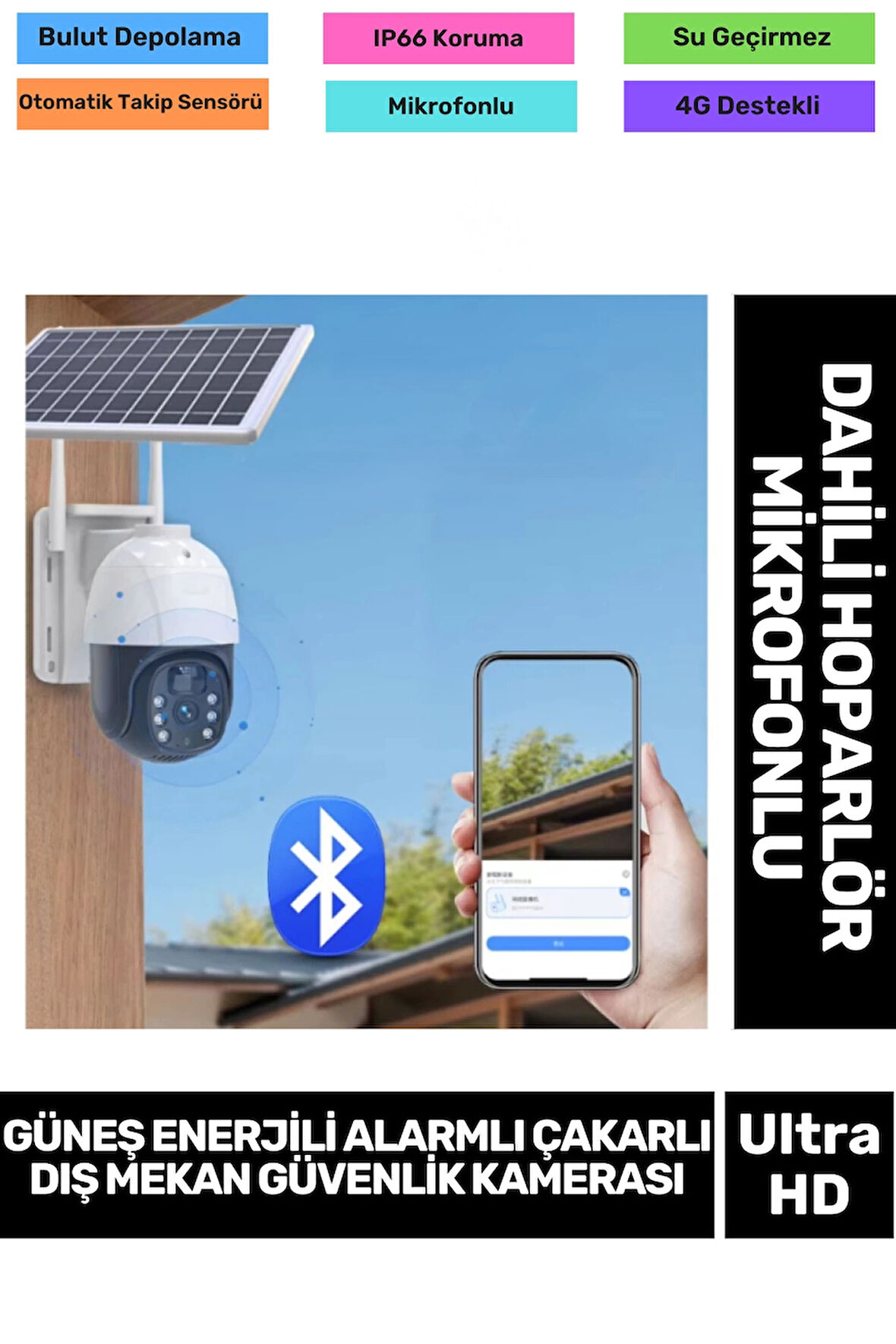 360° Dönen PTZ Kontrol Hareket Algılama Teknolojisi 8000 mAh Güneş Enerji Dış Mekan Güvenlik Kamera