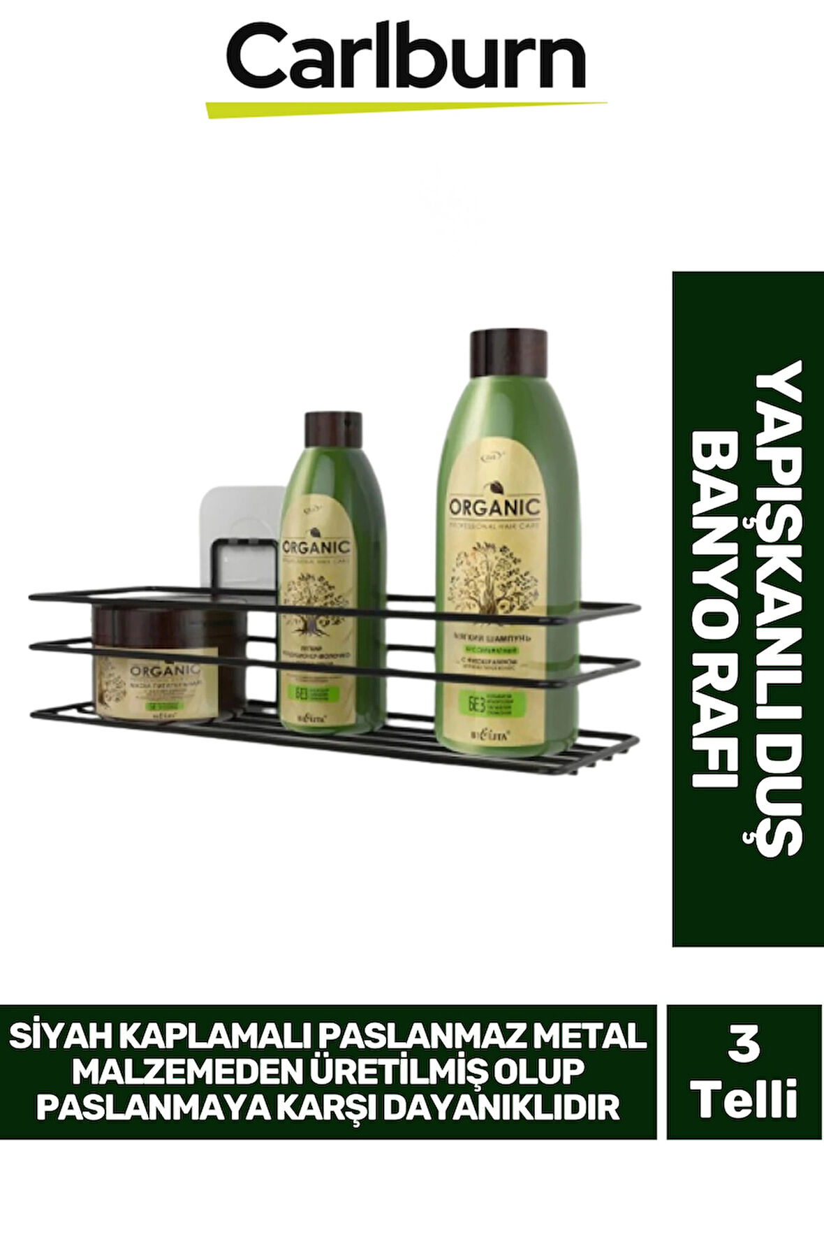 Siyah Kaplama Paslanmaz Metal Su Birikimi Yapmaz Şeffaf Yapışkanlı 5 KG Taşıyabilen Duş Banyo Rafı