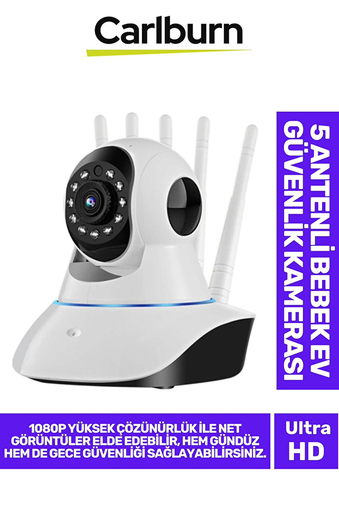360° Dönebilen Panoramik Gece Görüş Hareket Algılama Çift Ses 5 Antenli Bebek Ev Güvenlik Kamera