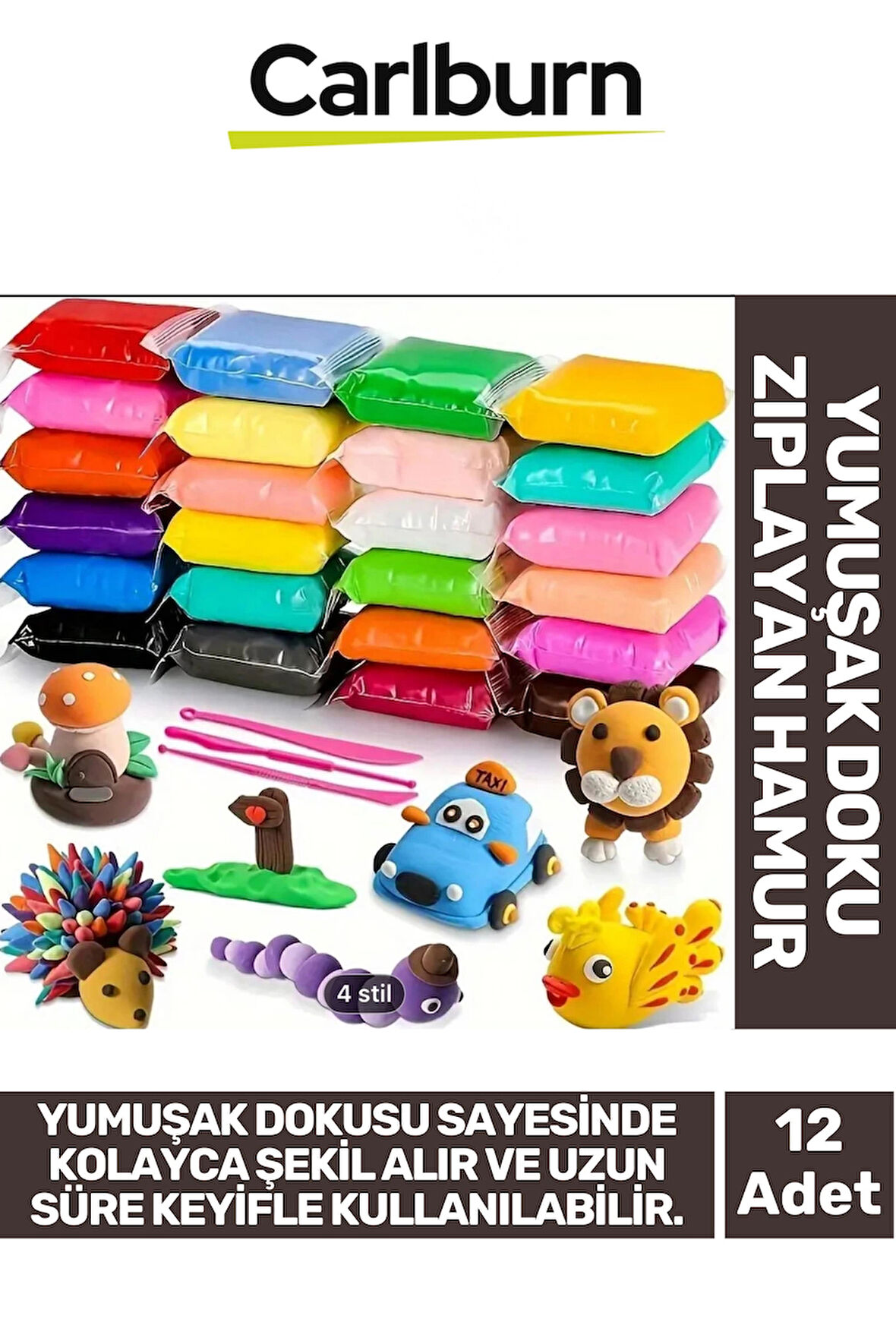 Özel Üretim Esnek Yumuşak Doku Dağılmayan Kıvamlı Zıplayan Hamur Karışık Renk 90 gr x 12 Adet