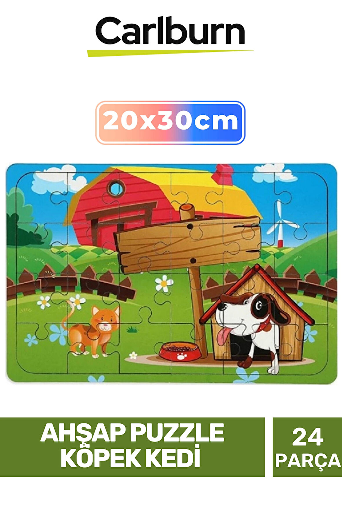 Özel Seri Eğitici Zeka Geliştirici Öğretici El Göz Koordinasyonu Ahşap Puzzle Köpek Kedi - 24 Parça