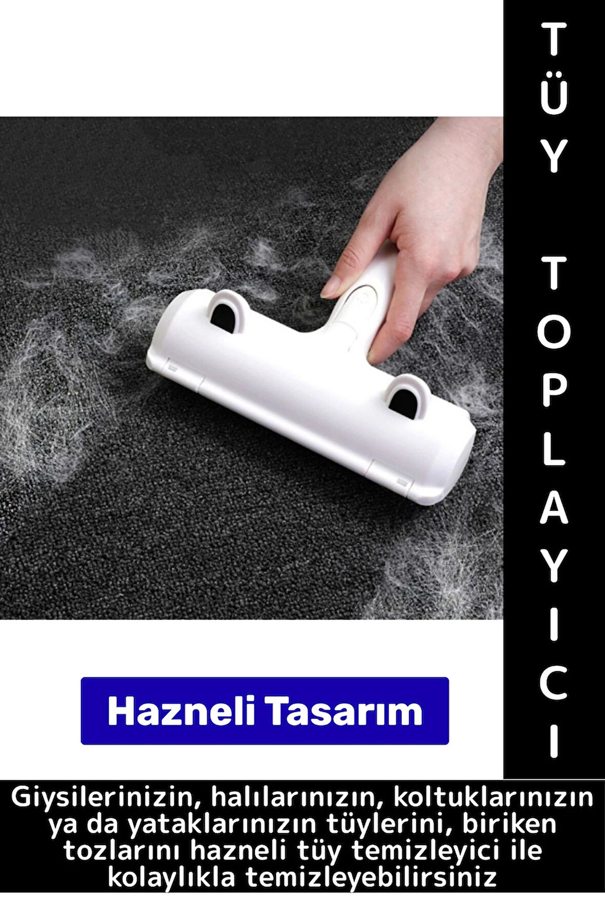 Evcil Hayvan Tüy Toz Giysi Yatak Koltuk Halı Kolay Temizlenir Hazneli Kedi Köpek Tüy Toplama Aleti