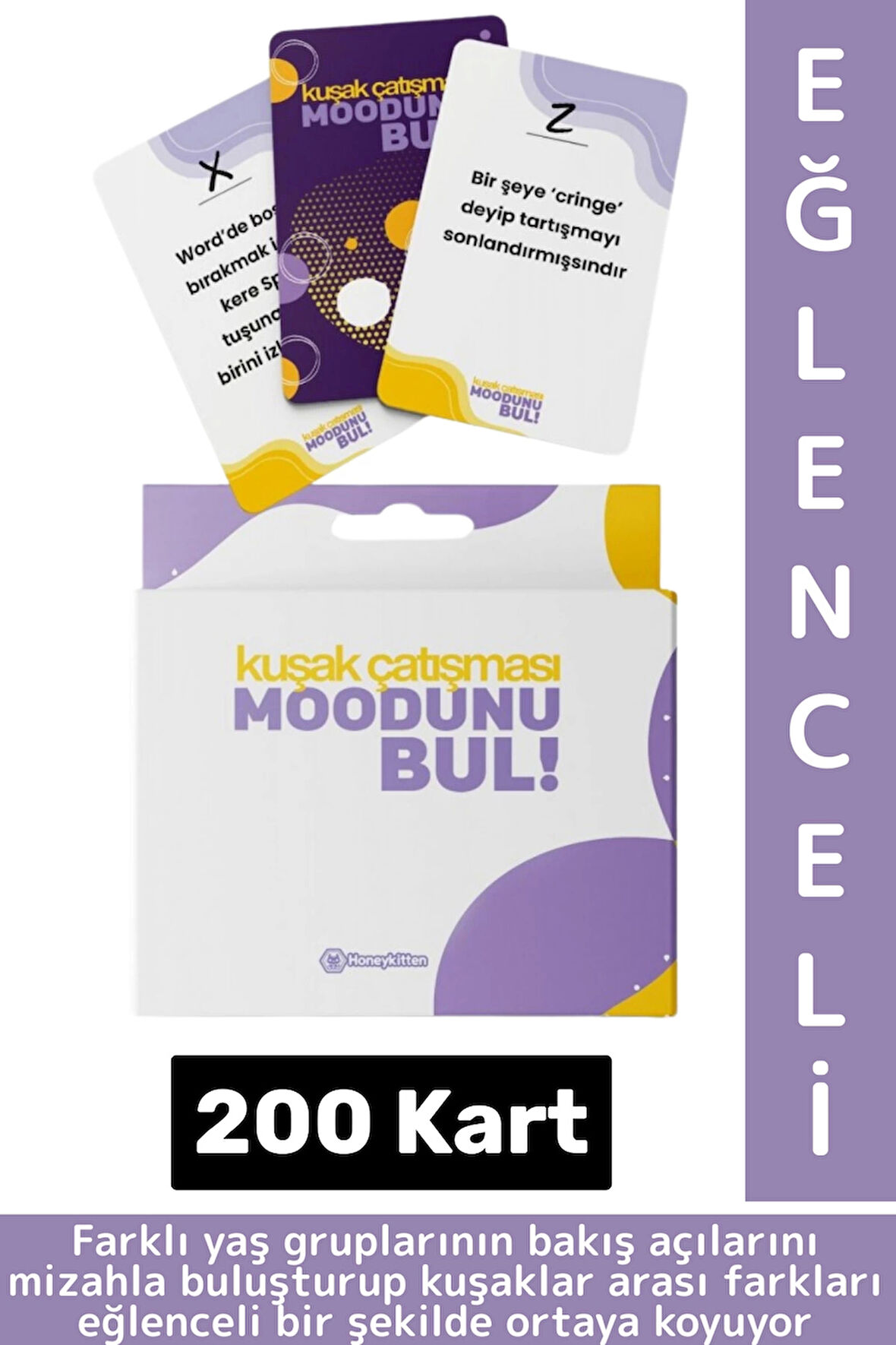 Eğlenceli Aile Arkadaş Genç Yaşlı Nesil Komik Mizah Oyunu Moodunu Bul-Kuşak Çatışması 200 Kart
