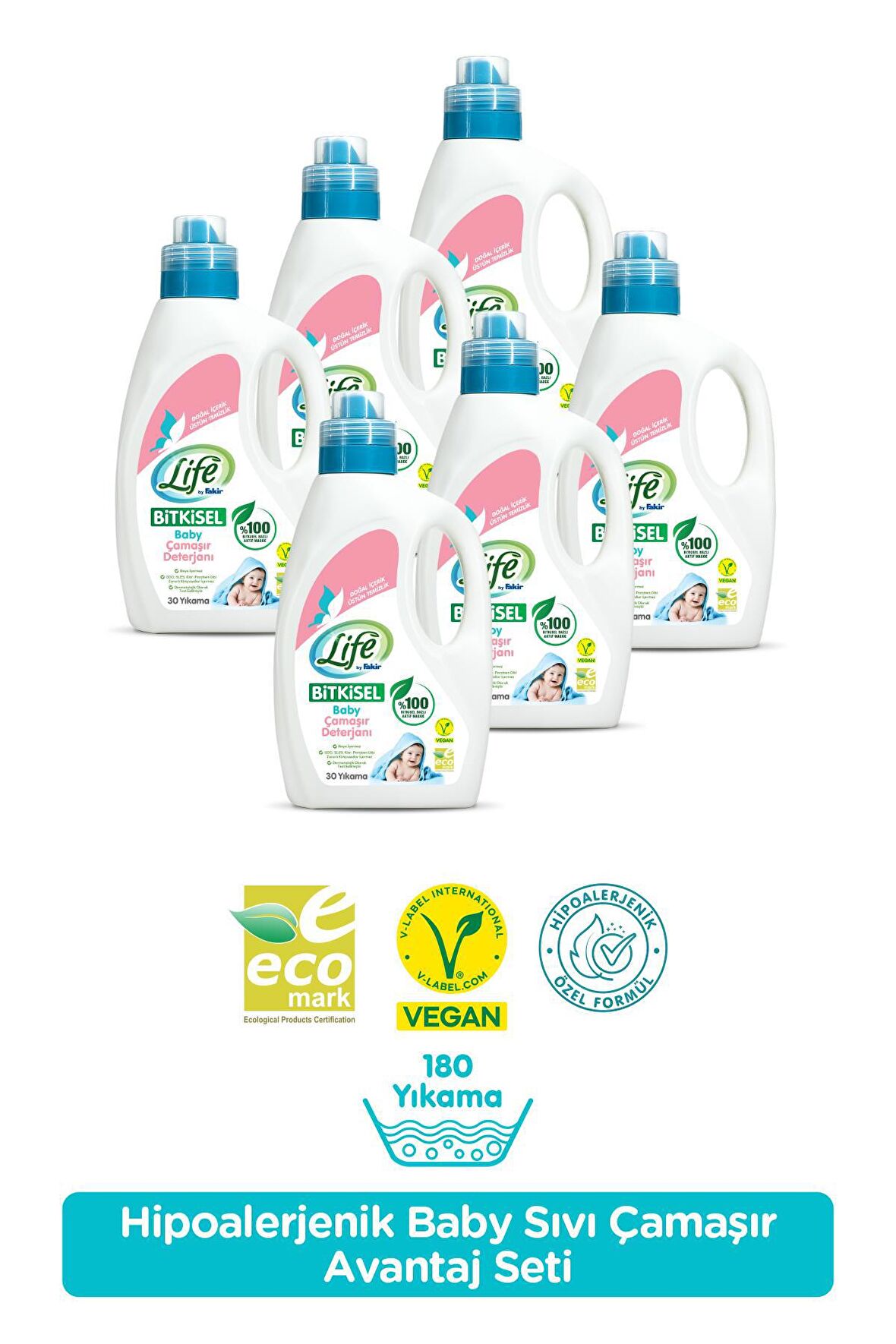 Life By Fakir %100 Bitkisel Bazlı Vegan Sıvı Bebek Çamaşır Deterjanı 1500ml x 6 Adet Avantaj Seti