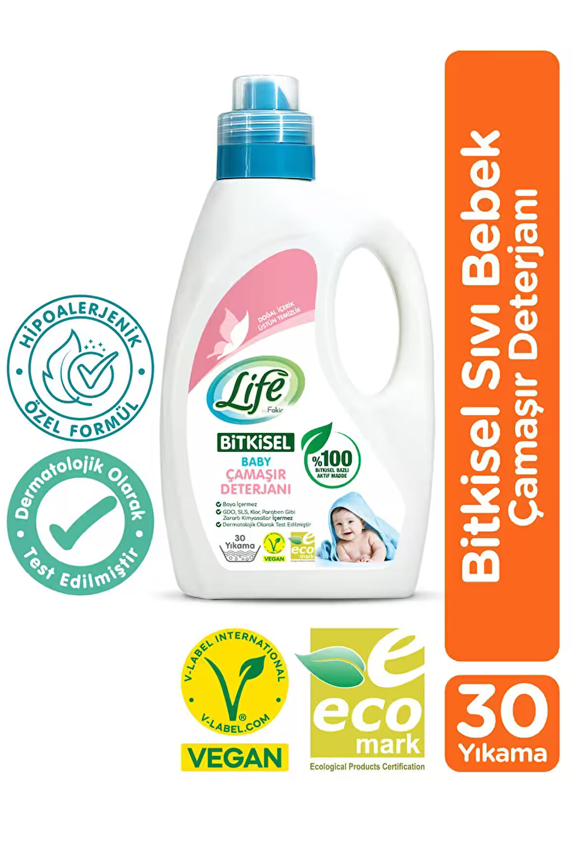 Bitkisel Vegan Sıvı Bebek Çamaşır Deterjanı 1500ml, Hipoalerjenik, Renkli&beyaz, %100 Doğal Temizlik