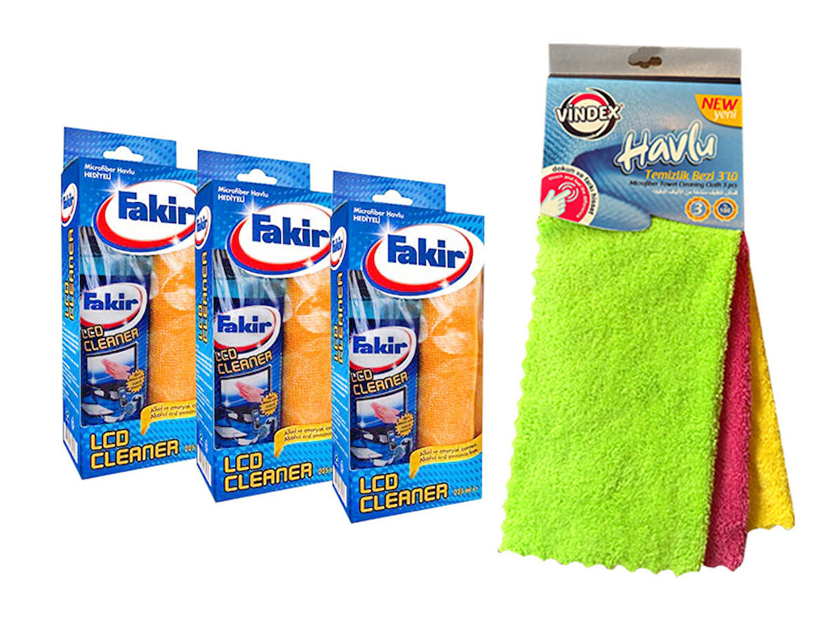 Fakir LCD Temizleyici 3'lü + Mikrofiber Havlu Bez 3'lü