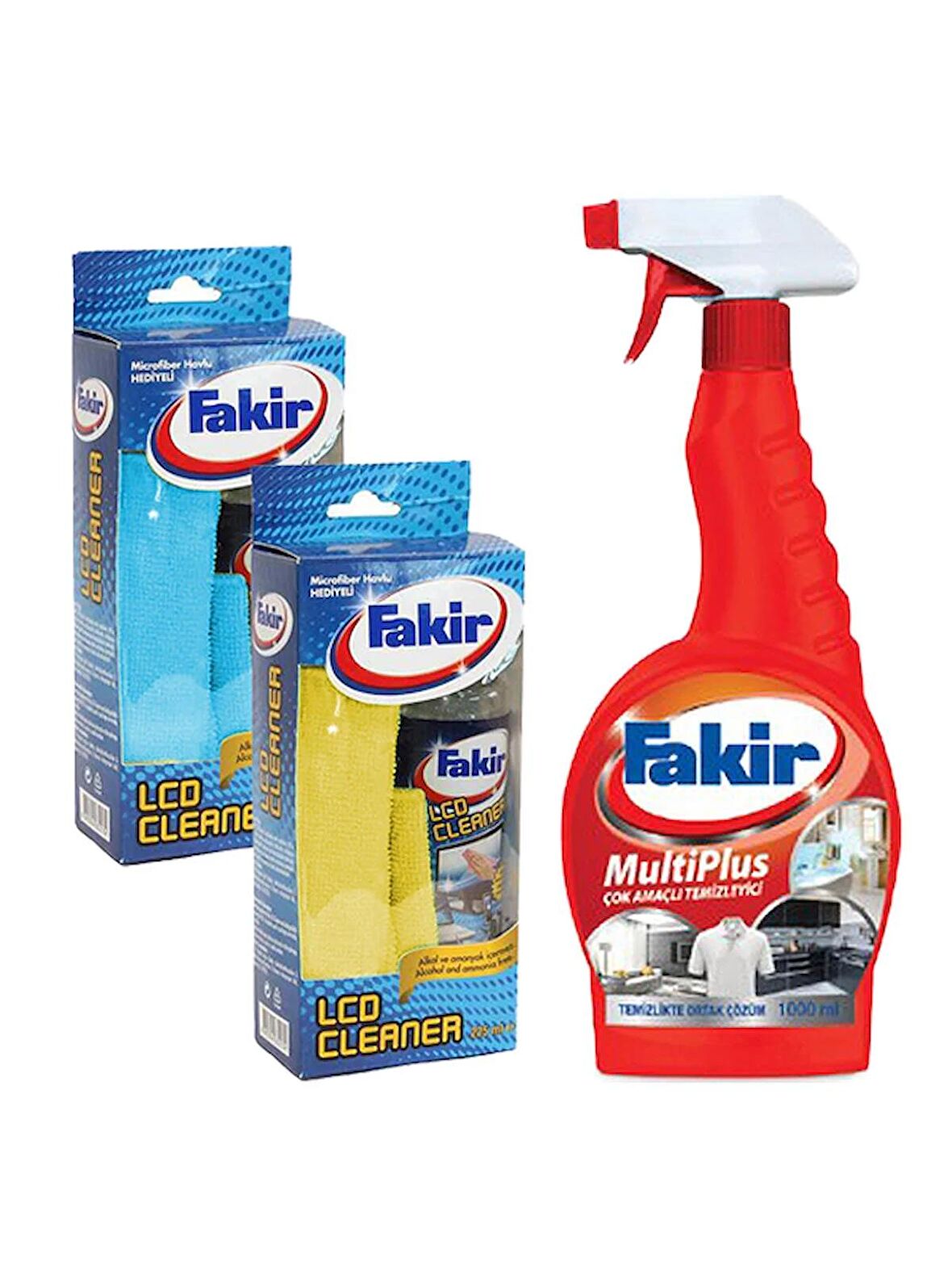 Fakir LCD Cleaner 225 ml x 2 ve Multıplus Çok Amaçlı Temizleyici 1000 ml 