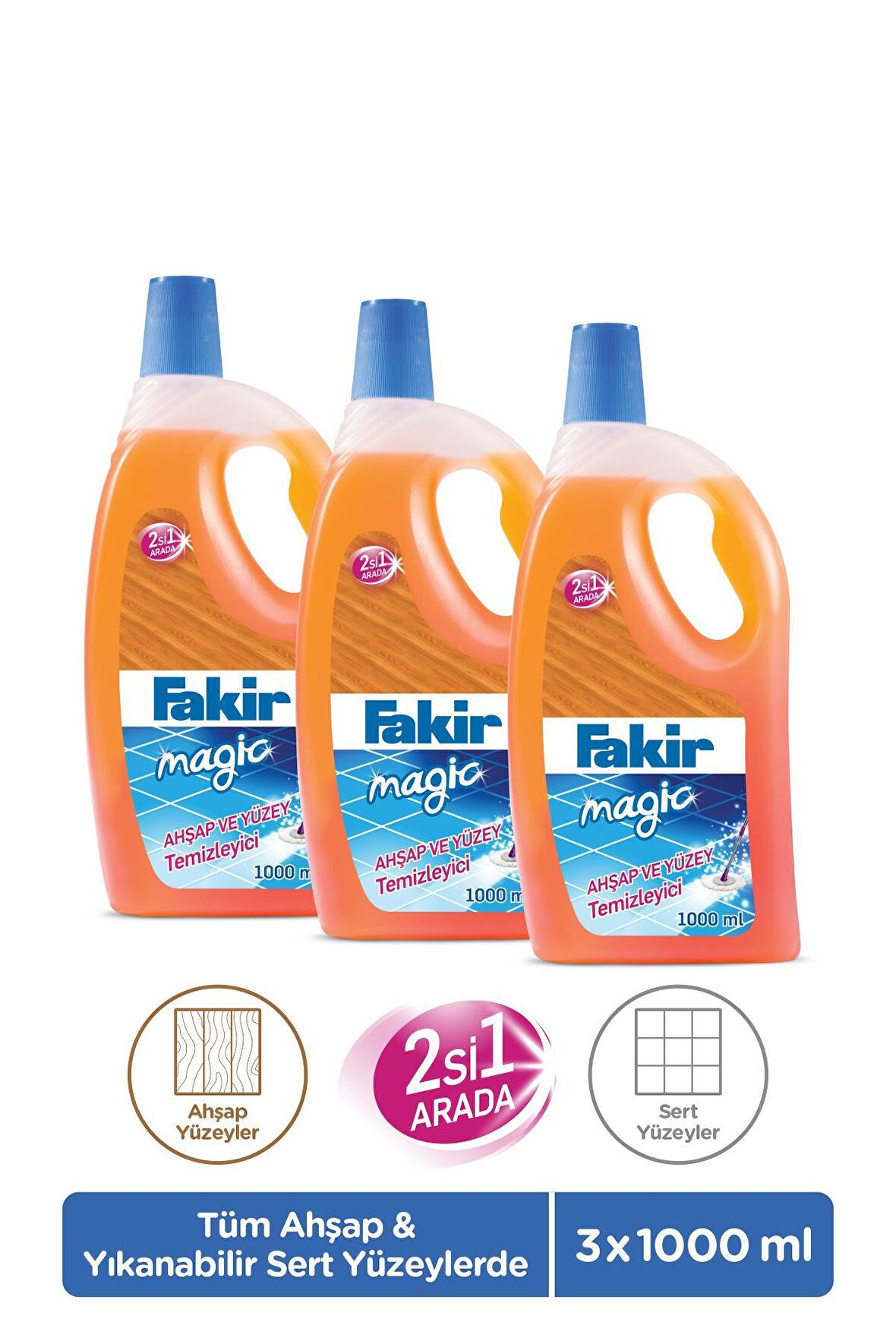 Fakir Magic 2'si 1 Arada Ahşap ve Sert Yüzey Temizleyici 1000ml x 3 Adet