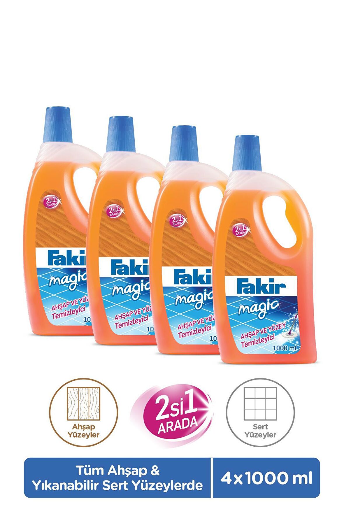 Fakir Magic 2'si 1 Arada Ahşap ve Sert Yüzey Temizleyici 1000ml x 4 Adet