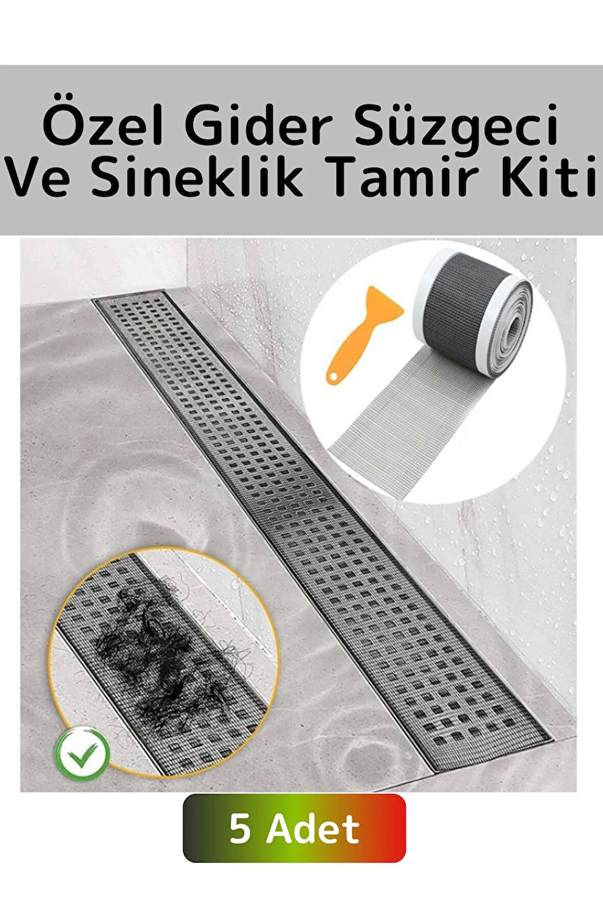 Premium Seri Suya Dayanıklı Gider Süzgeci Sineklik Tamir Kiti Bant 0.55 Mm 12 Cm X 4 Metre 5 Adet