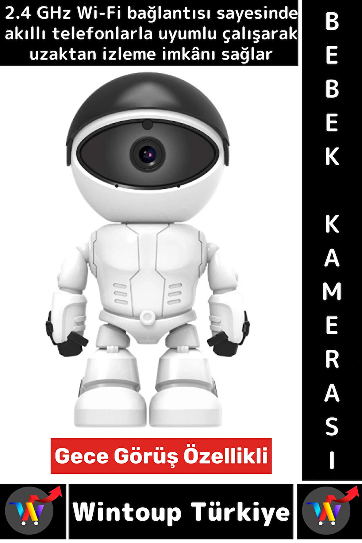 Premium Gece Görüşlü Çift Taraflı Ses Desteği Robot Görünümlü 2.4 G Wi-Fi Çocuk Bebek Odası Kamerası