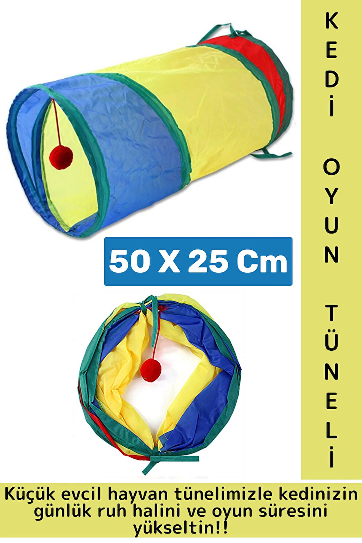 Kedi Köpek Küçük Irk Eğlenceli Oyuncak Sağlıklı Kokusuz Bağımsız Oyun Evcil Hayvan Tüneli 50 X 25 Cm