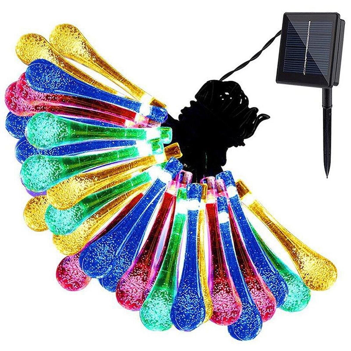 SGE TEKNOLOJİ GÜNEŞ ENERJİLİ SU DAMLASI 30 LED RGB ÇOK RENKLİ SOLAR BAHÇE AYDINLATMASI LED LAMBA SU DAMLASI