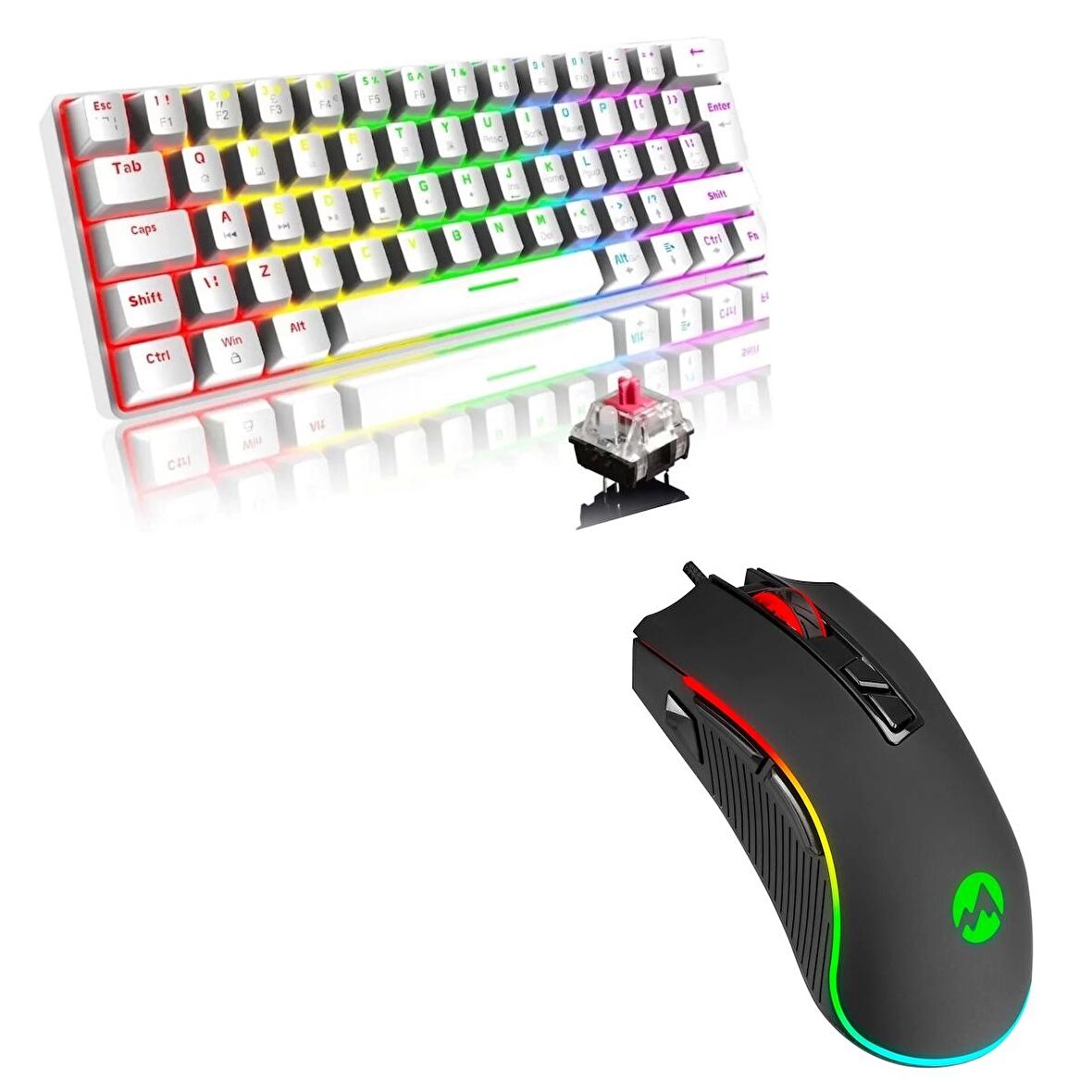 T60 Beyaz Red Switch Typ-C Oyuncu Klavyesi+Everest SM-G06 6400 dpi RGB Gaming Mouse