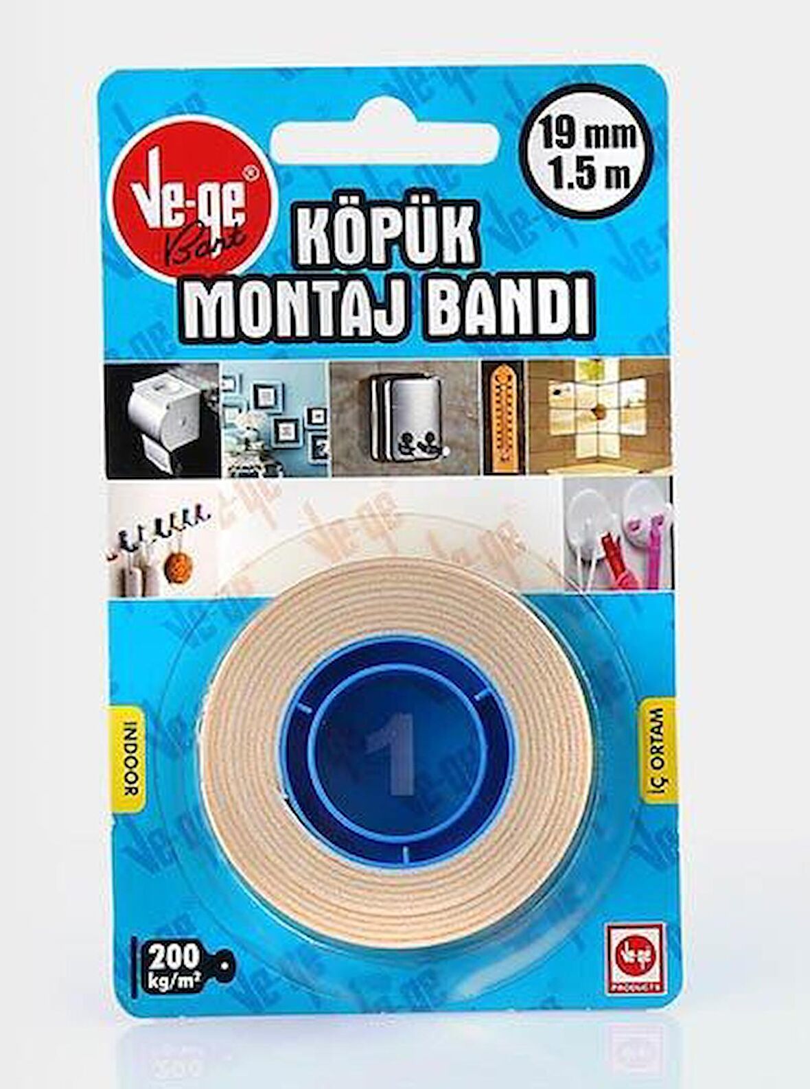 Vege Çift Taraflı Köpük Bant 19 MM x 1,5 MT (1)