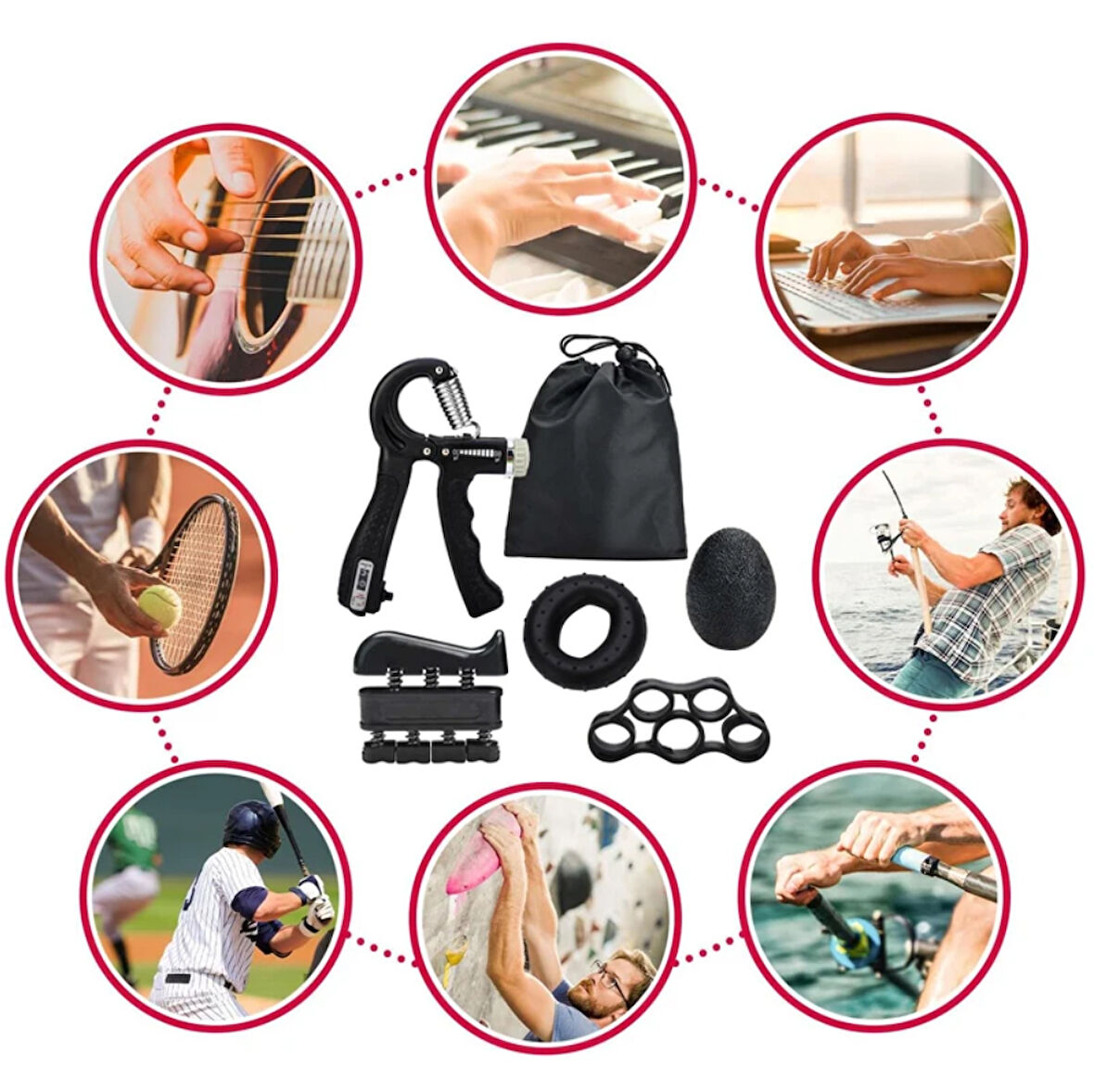 6 LI EL KOL BİLEK GÜÇLENDİRİCİ SET FİTNESS EL EGZERSİZİ KAVRAMA PARMAK TUTUCU BİLEK GÜÇLENDİRME