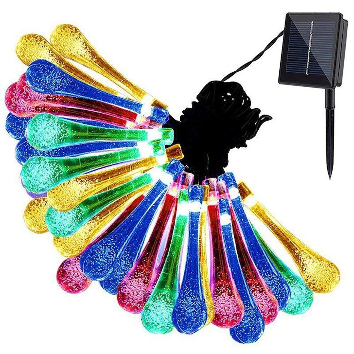 SGE TEKNOLOJİ GÜNEŞ ENERJİLİ SU DAMLASI 30 LED RGB ÇOK RENKLİ SOLAR BAHÇE AYDINLATMASI LED LAMBA SU DAMLASI