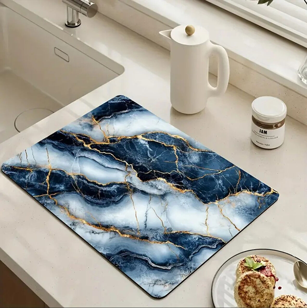 55 CM x 45 CM LÜKS FAYANS TEMALI TEZGAH ÜSTÜ BULAŞIK KURUTMA MATI BULAŞIKLIK KURUTMA ÖRTÜSÜ