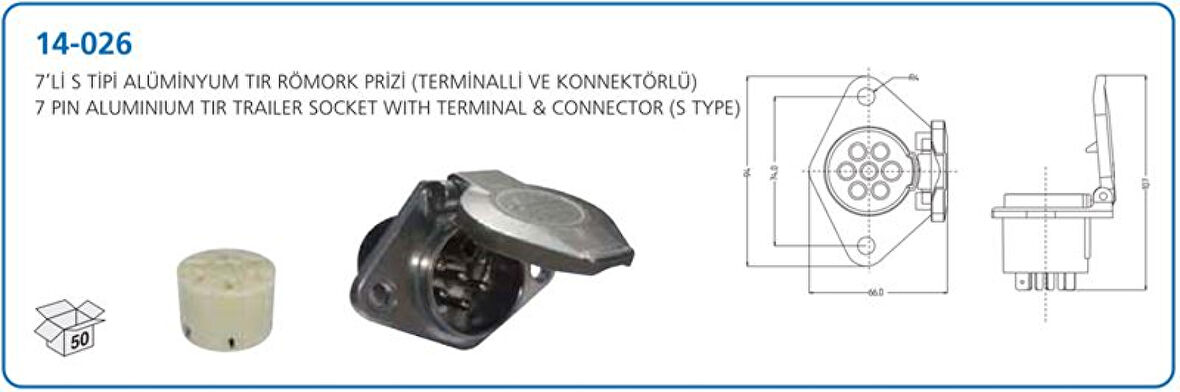 Unıversal Truck Tir Romork Fisi S Tipi 7 LI Disi Alumınyum (terminallı Ve Soketli) - Aksa 14-026