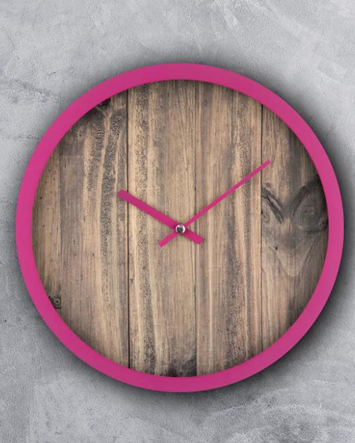 Rakamsız Ahşap Görünümlü Pembe Çerçeveli Sessiz Akar 30 Cm Duvar Saati