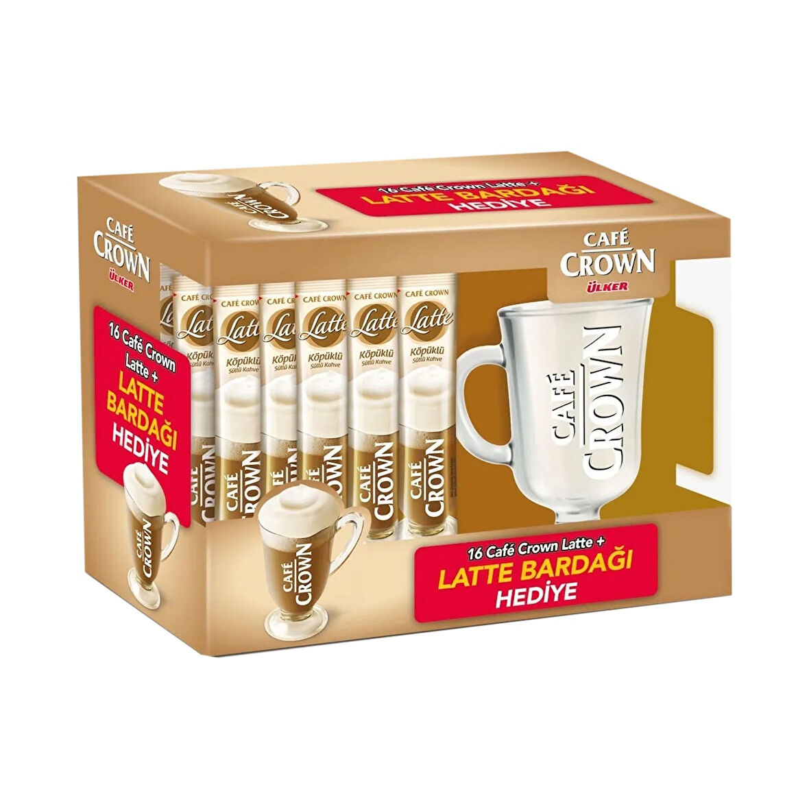 Cafe Crown Latte 16'lı Paket + Bardak Hediyeli