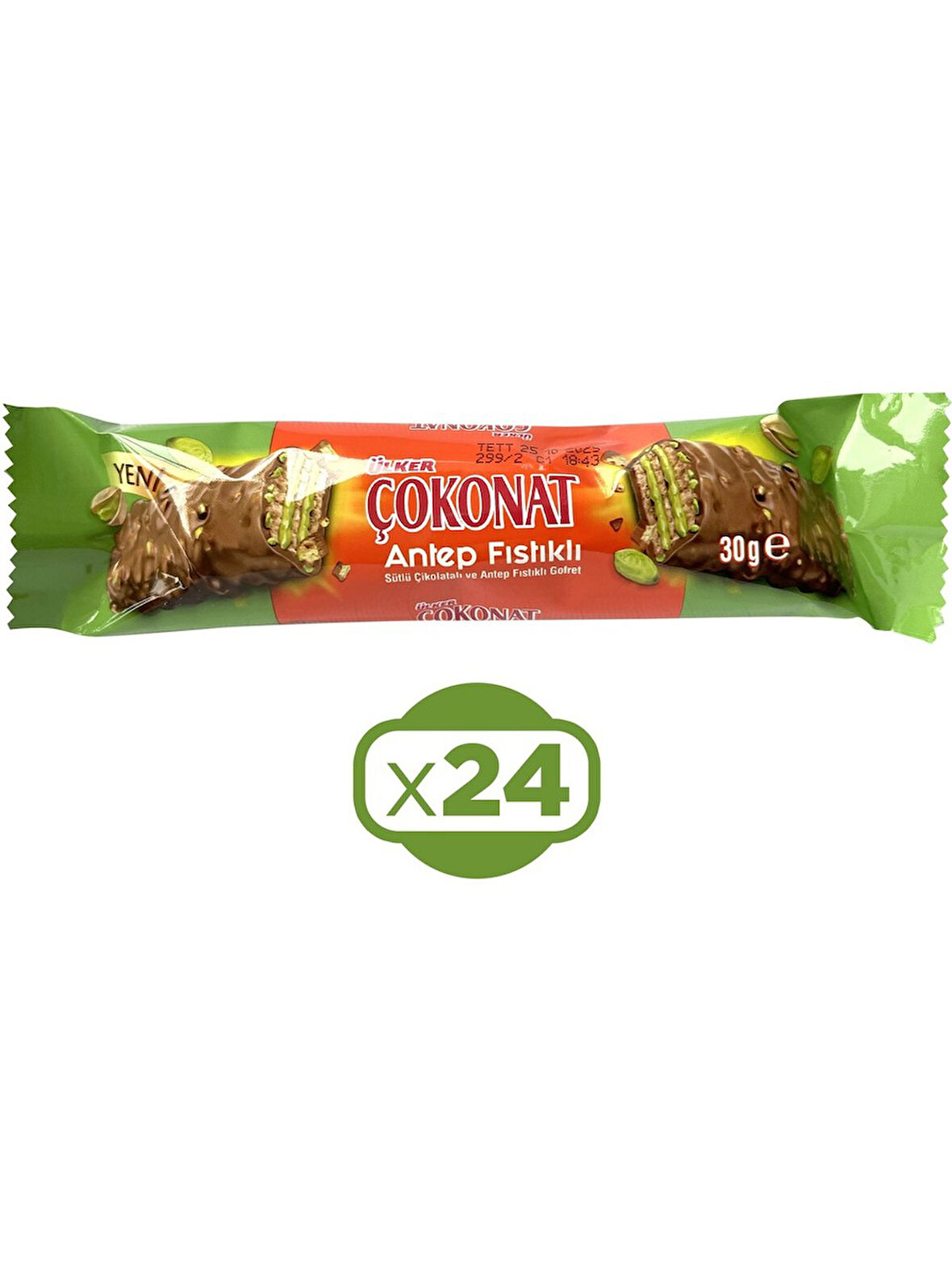 ÇOKONAT Antep Fıstıklı - Sütlü Çikolatalı ve Antep Fıstıklı Gofret - 30 gram - 24 Adet