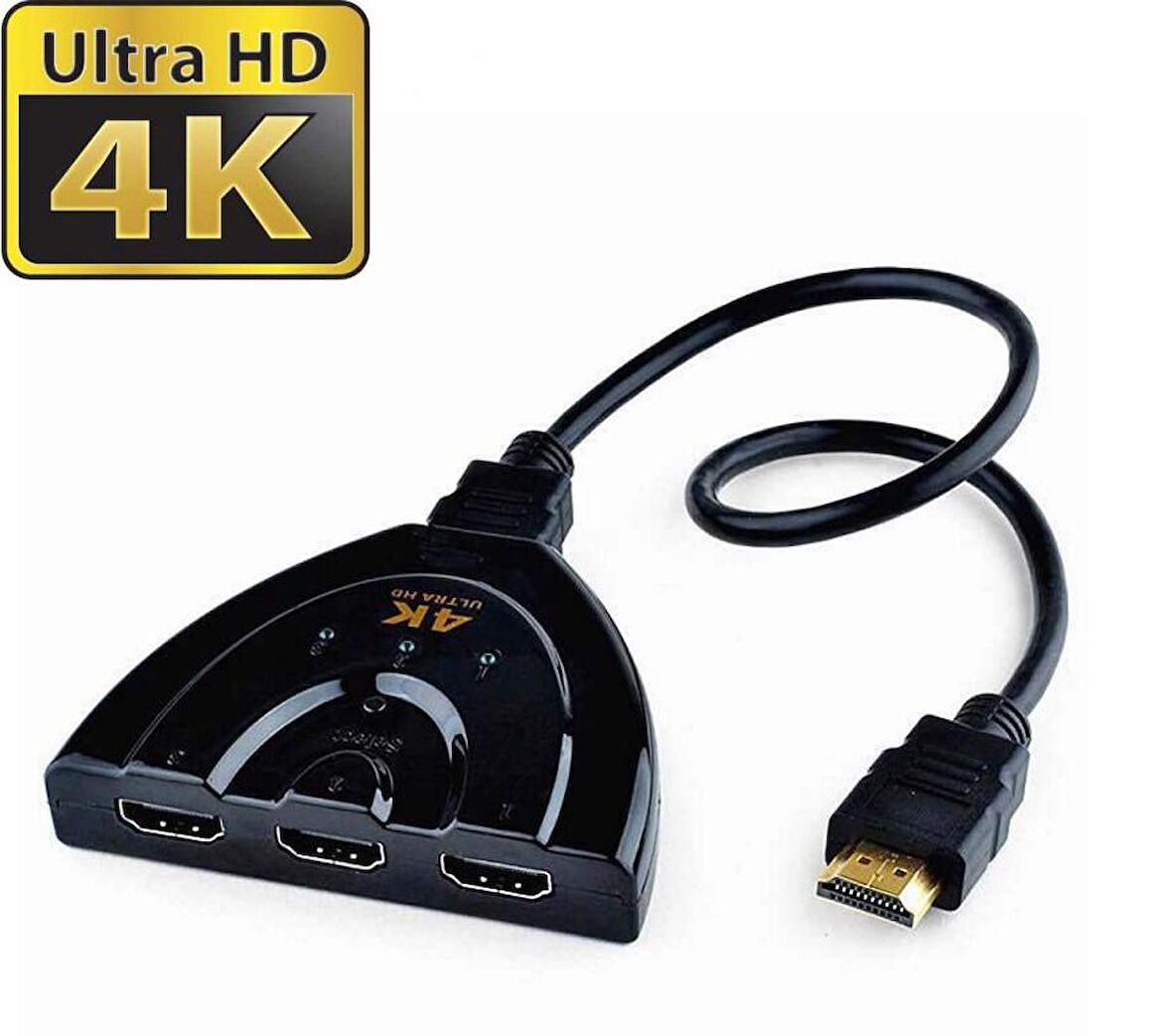 Gplus 4K303B 3 Giriş 1 Çıkış Pigtail Kablolu 4K 2160p HDMI Switch