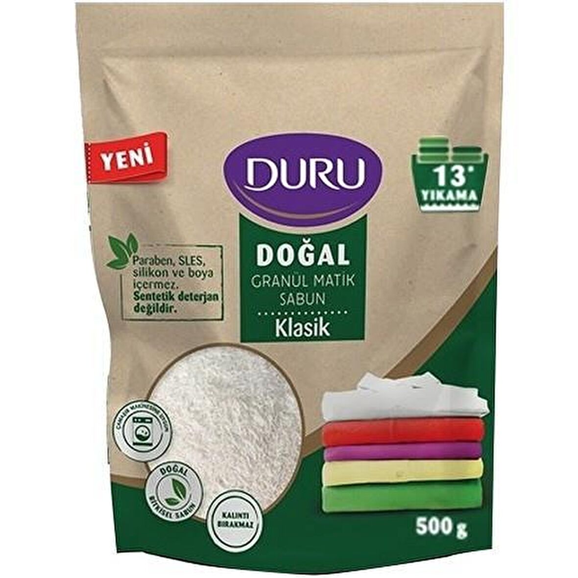 Duru Matik Vegan Organik Parfümlü Beyazlar ve Renkliler İçin Granül Sabun 500 gr 13 Yıkama