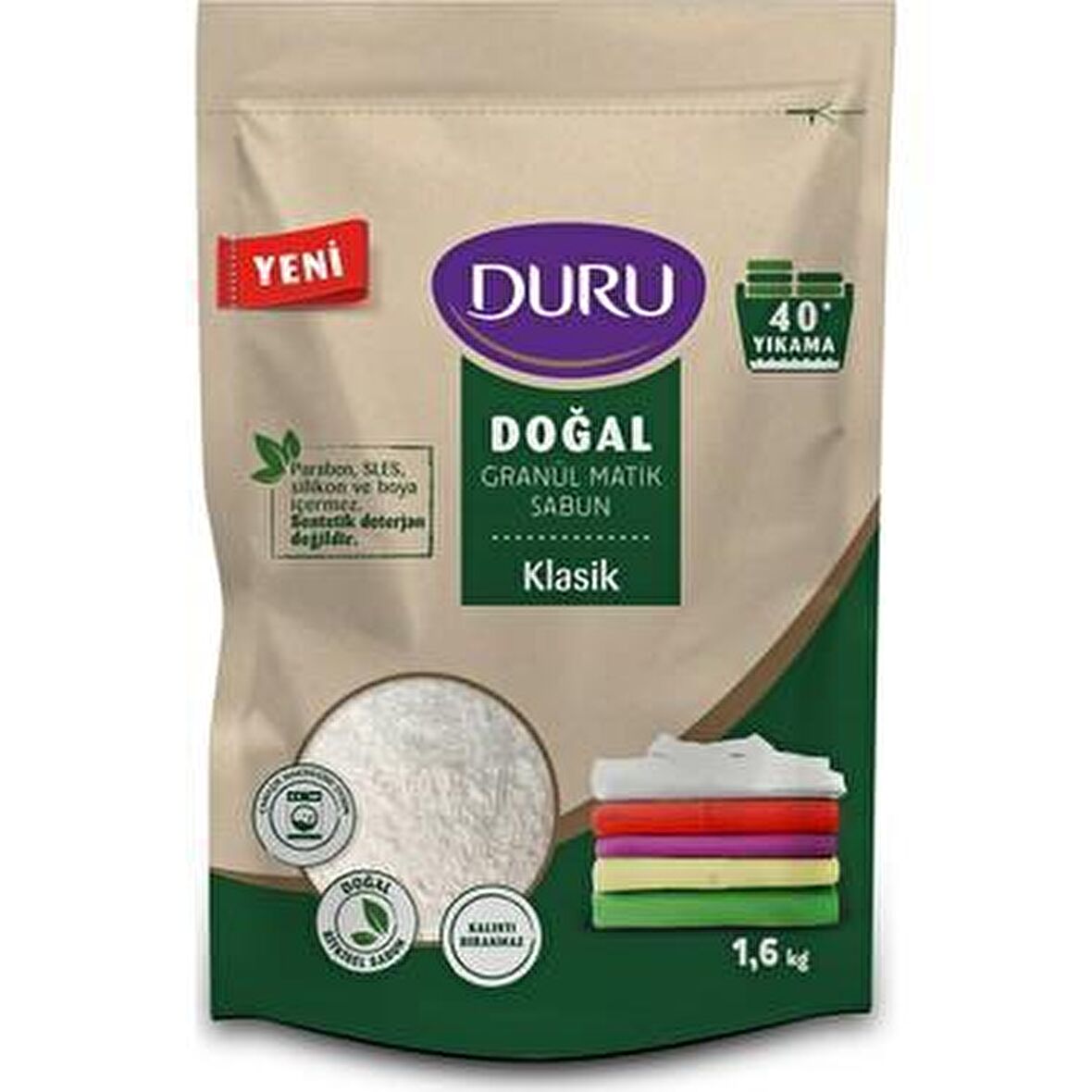 Duru Matik Vegan Organik Parfümlü Beyazlar ve Renkliler İçin Granül Sabun 1.6 kg 40 Yıkama