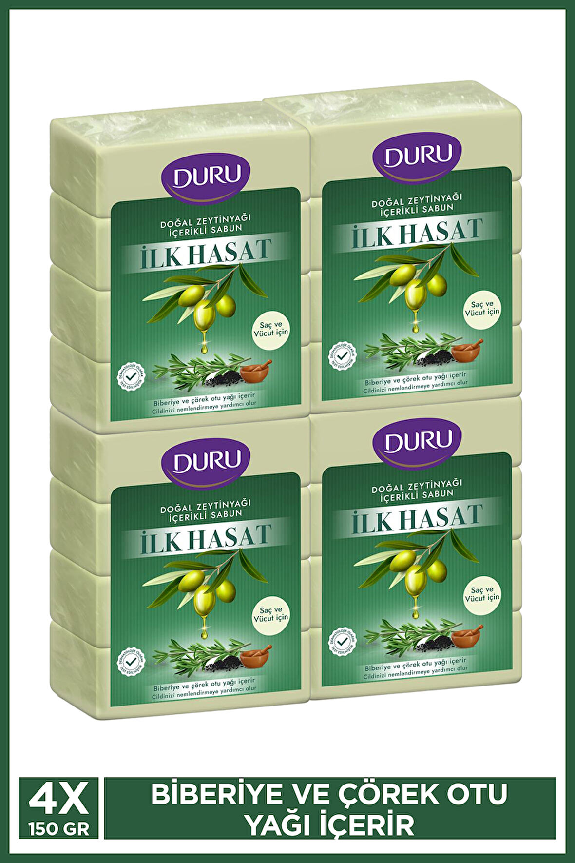 Duru İlk Hasat Doğal Zeytinyağı İçerikli Saç ve Vücut Sabunu 4x150 GR