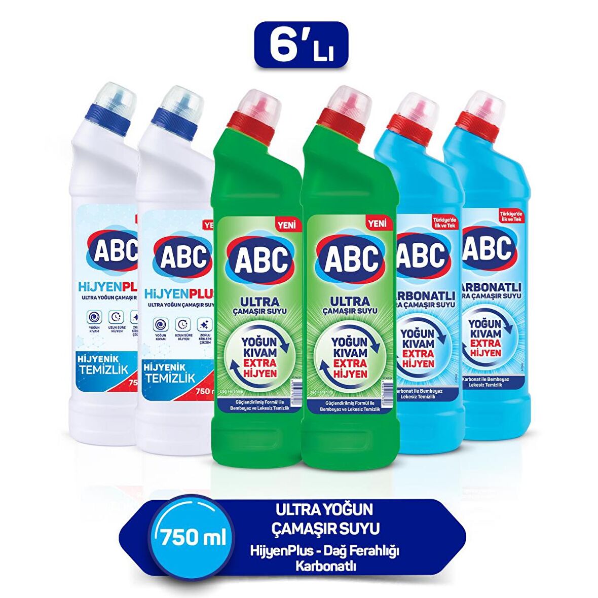 ABC Hijyen Plus & Ultra & Karbonatlı Normal Jel Çamaşır Suyu 6 x 750 ml