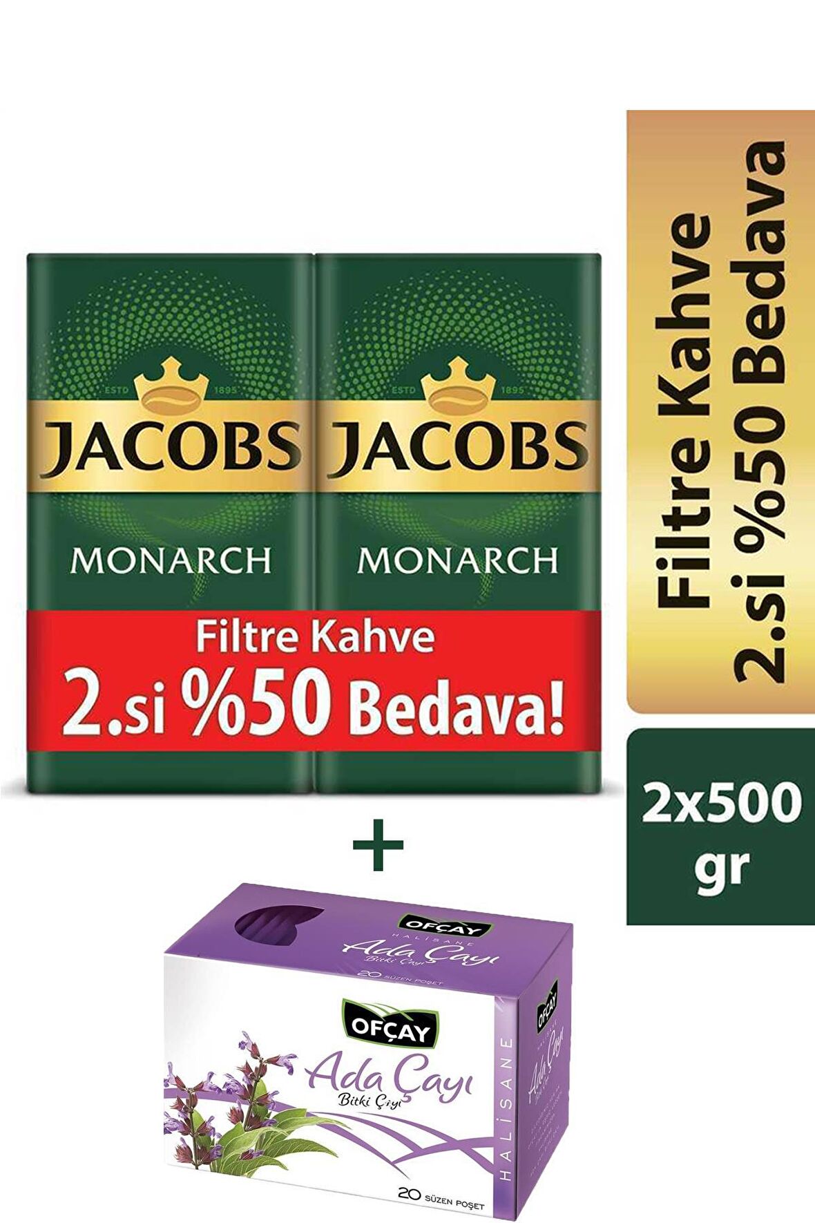 Jacobs Monarch Filtre Kahve 2 x 500 gr + Ofçay Halisane Ada Çayı