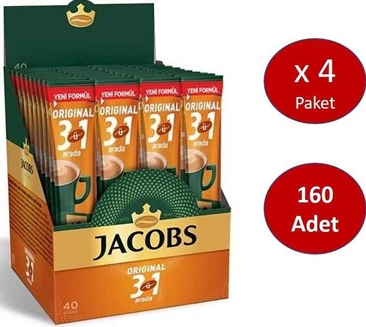 Jacobs 3'ü 1 Arada Karışım Kahve 160 Adet ( 40'lı Kutu x 4)